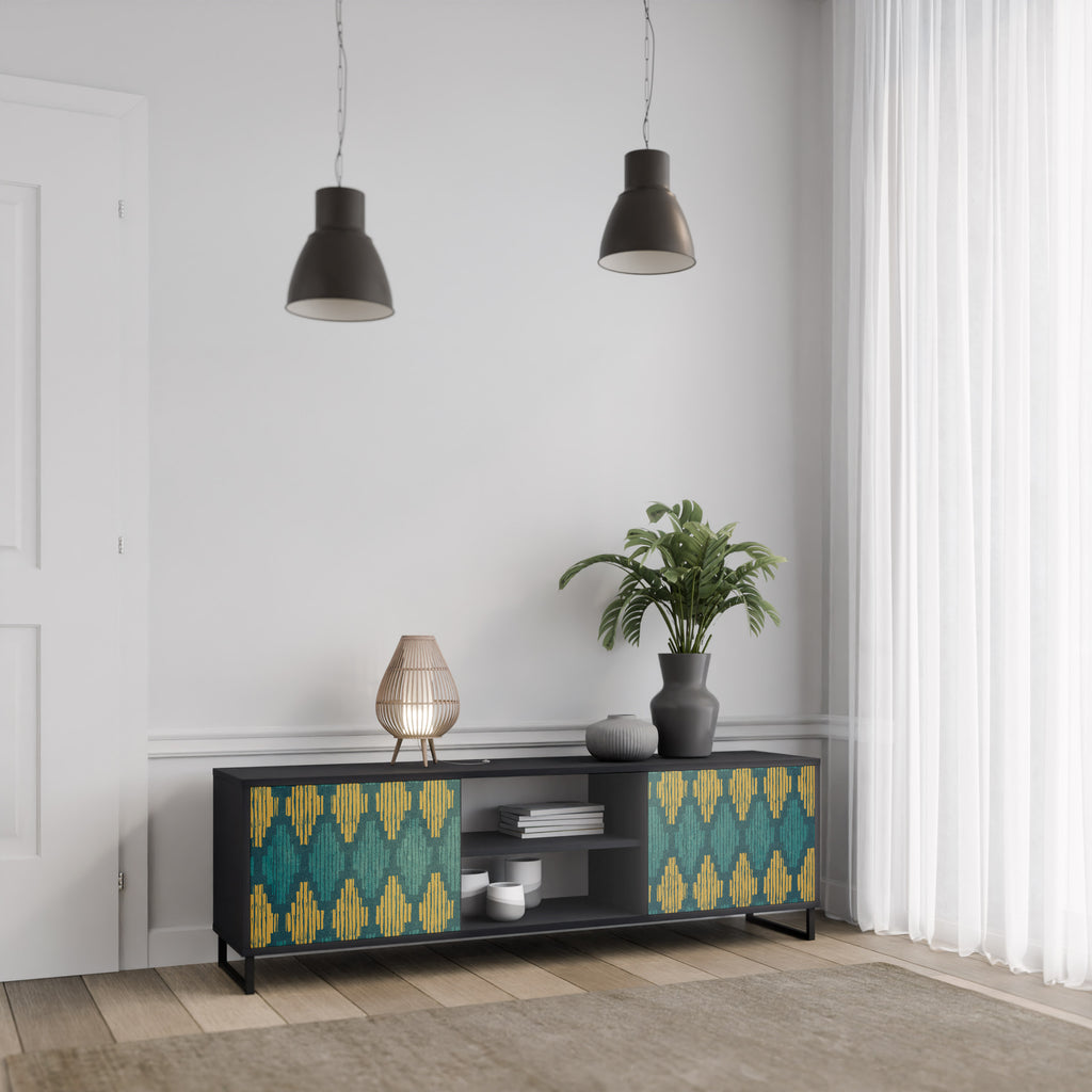 Mueble de TV de 2 puertas POLYGONS con acabado negro