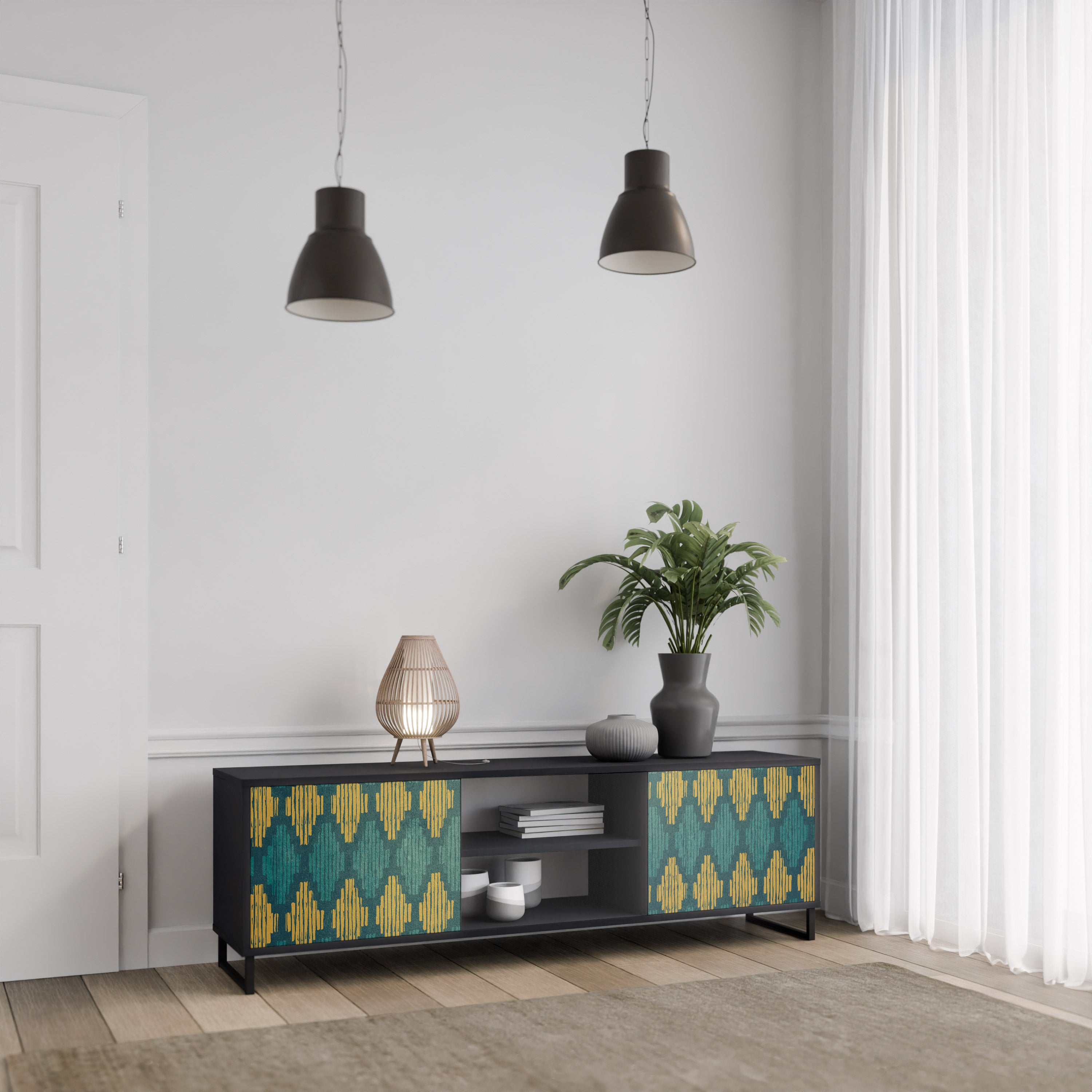 Mueble de TV de 2 puertas POLYGONS con acabado negro