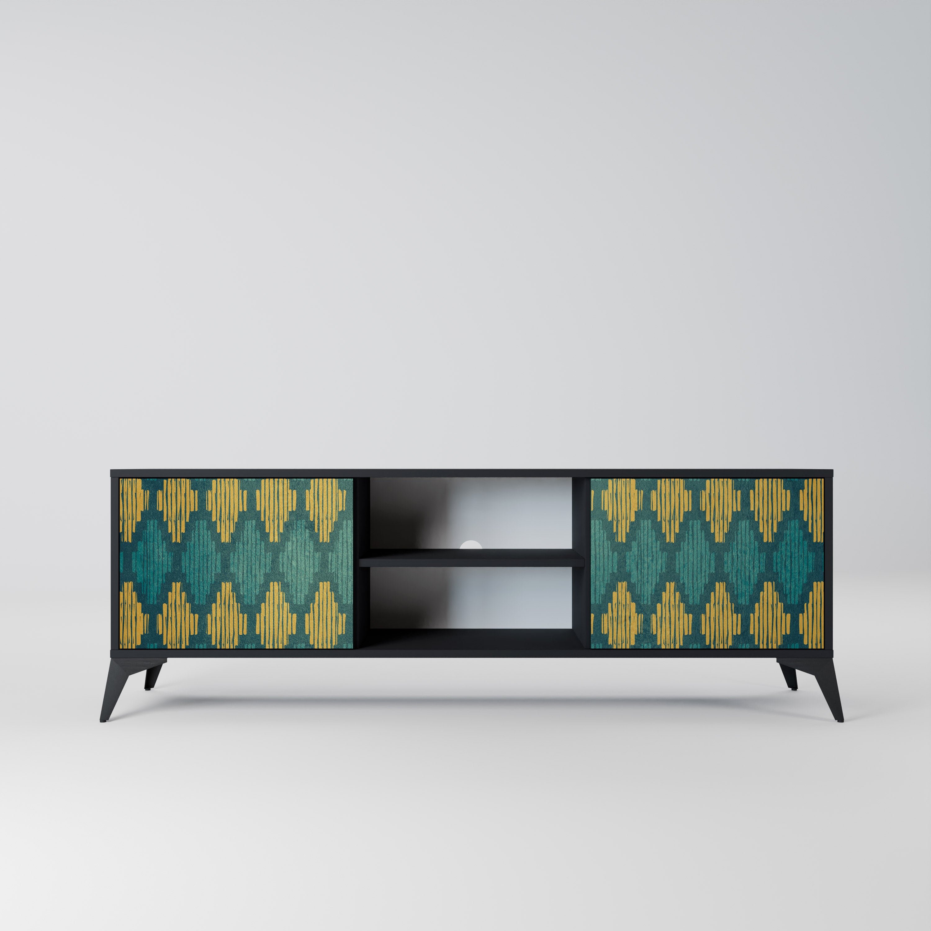 Mueble de TV de 2 puertas POLYGONS con acabado negro
