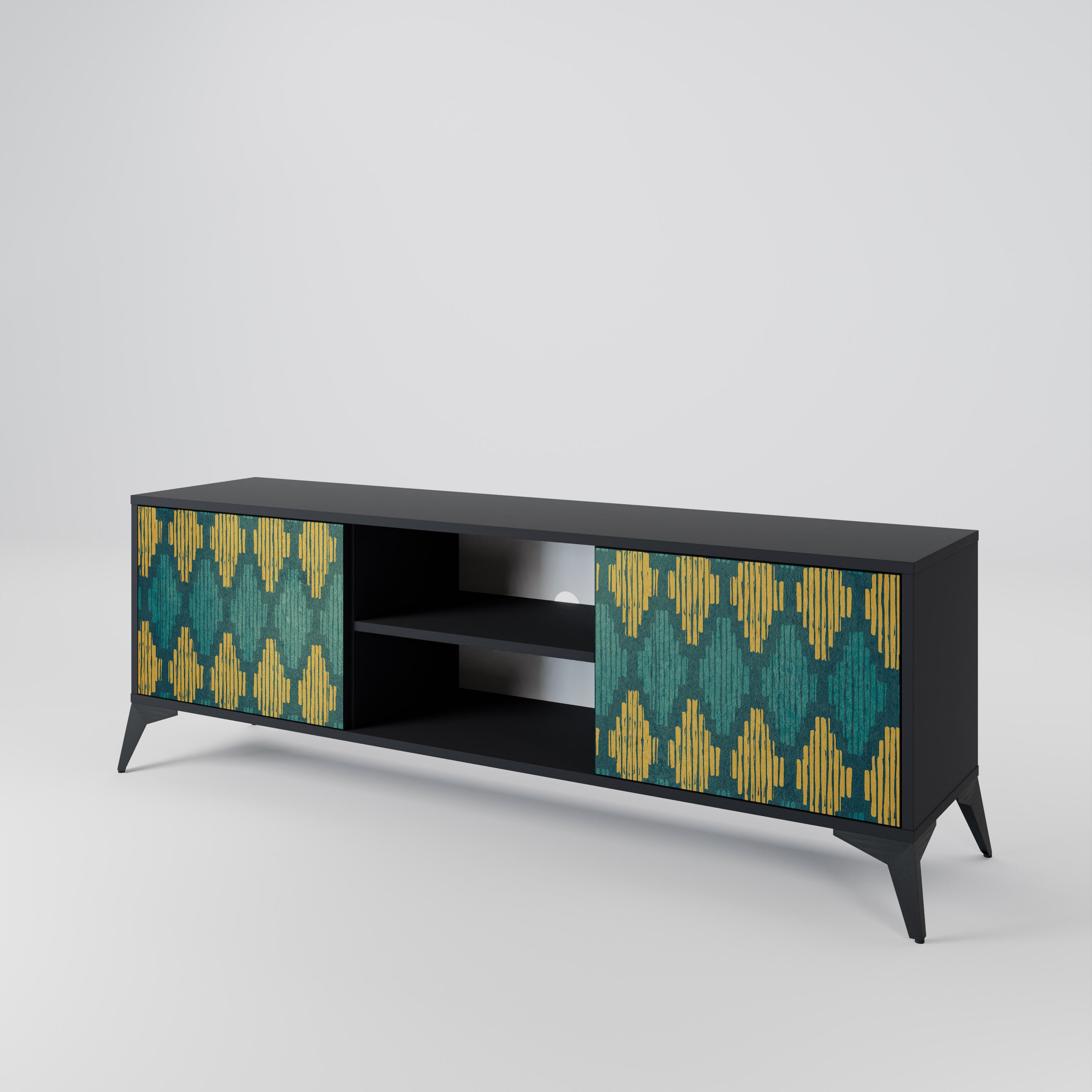 Mueble de TV de 2 puertas POLYGONS con acabado negro