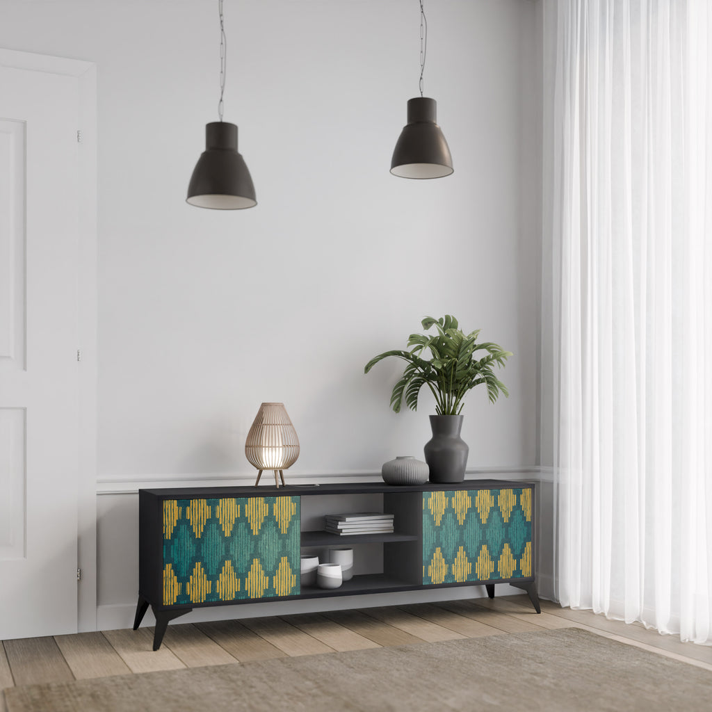 Mueble de TV de 2 puertas POLYGONS con acabado negro