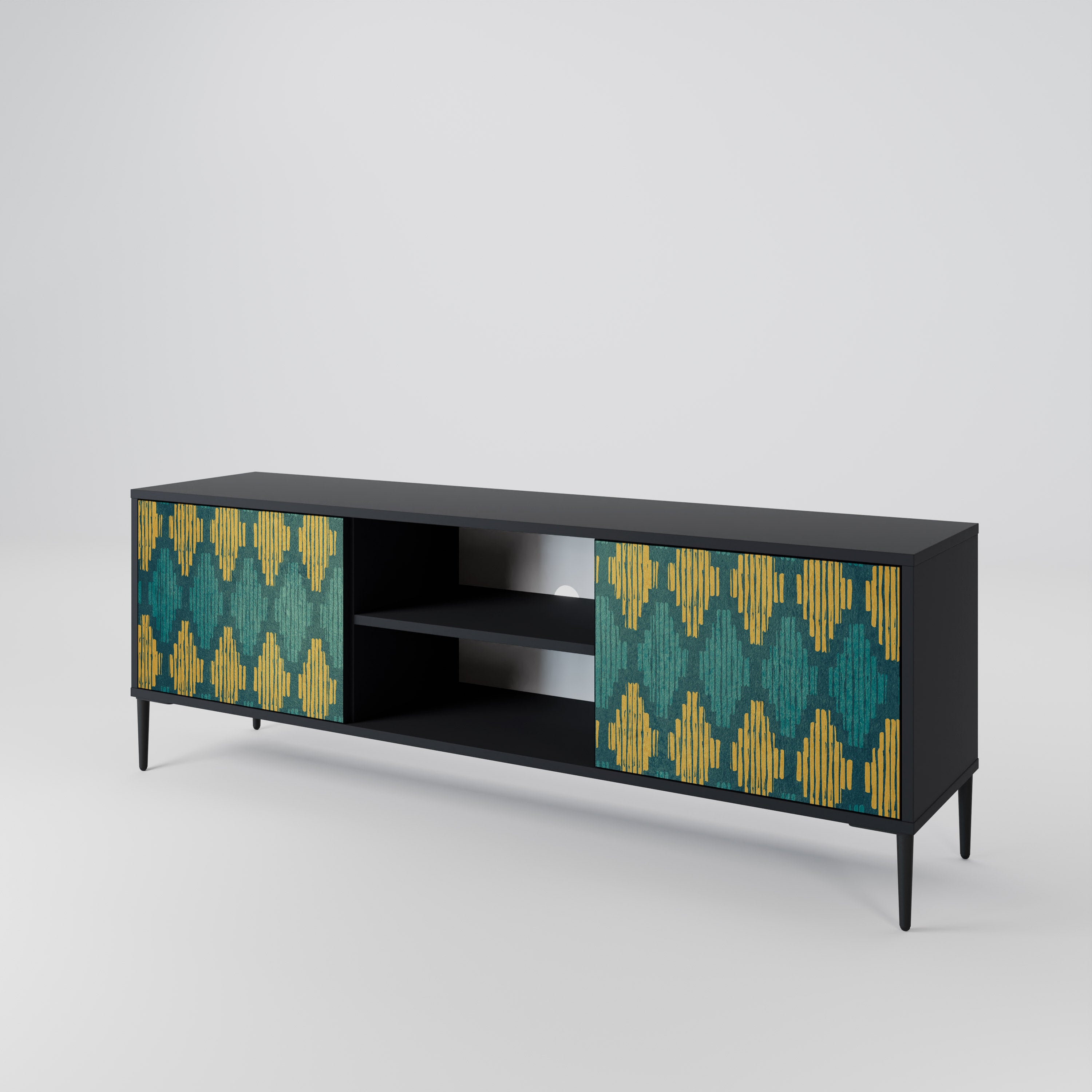 Mueble de TV de 2 puertas POLYGONS con acabado negro