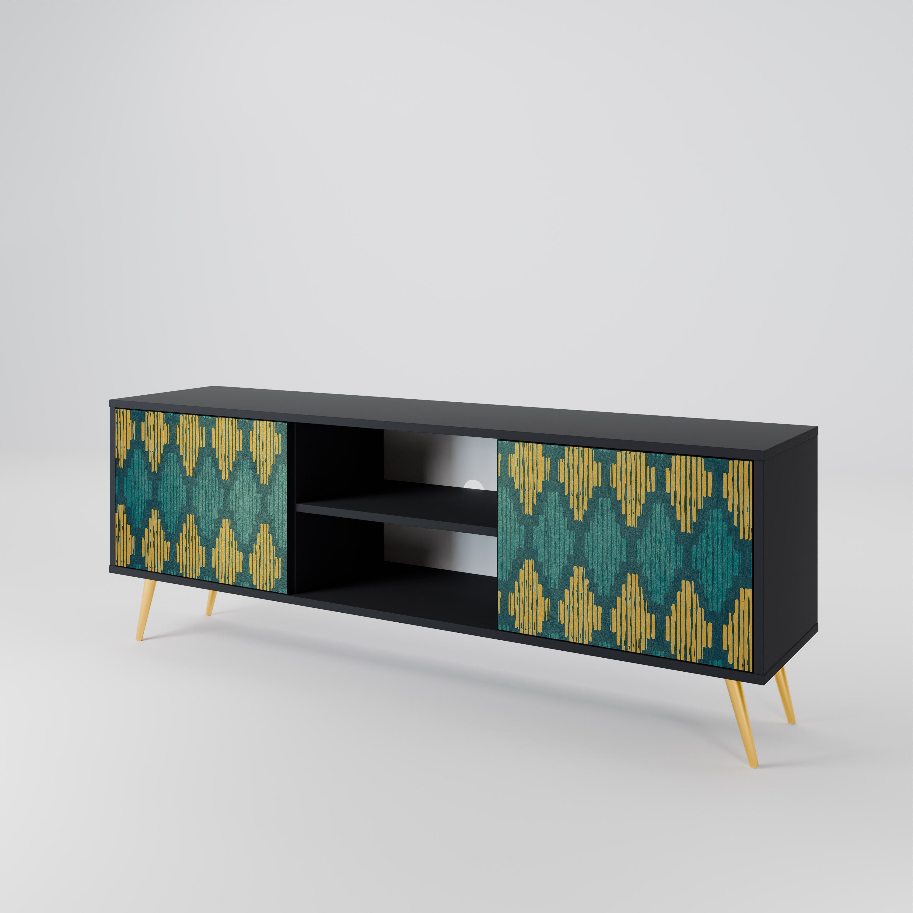 Mueble de TV de 2 puertas POLYGONS con acabado negro