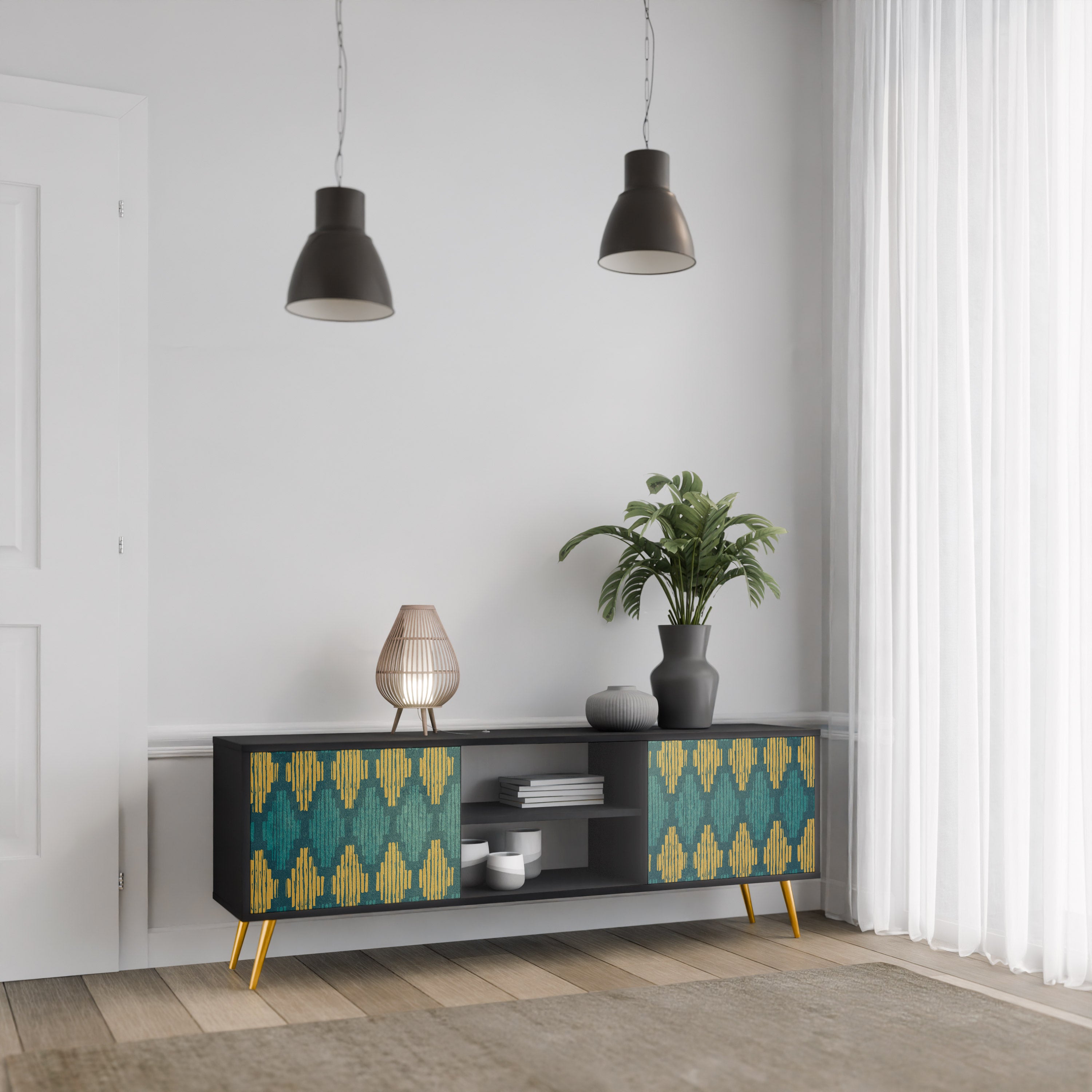 Mueble de TV de 2 puertas POLYGONS con acabado negro