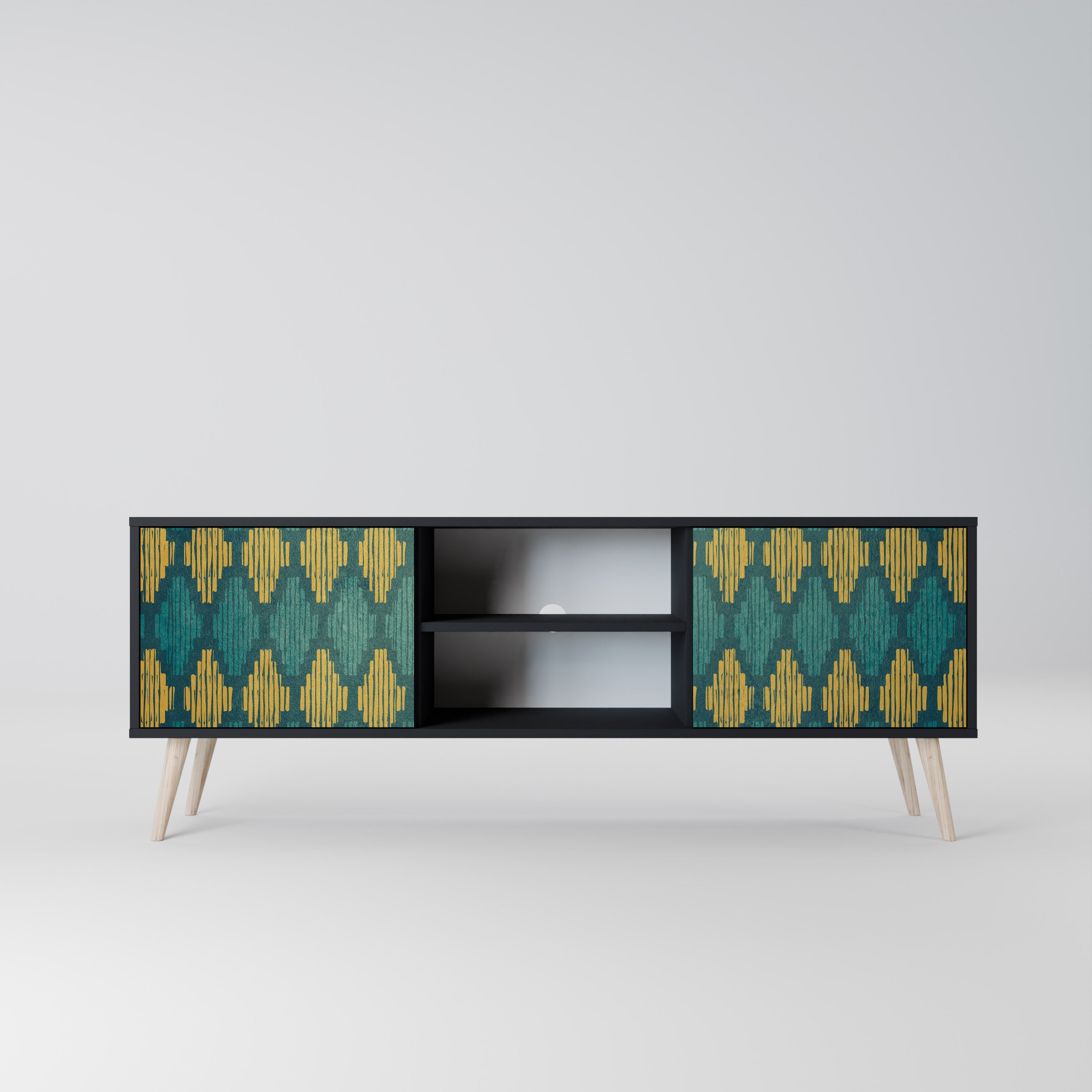 Mueble de TV de 2 puertas POLYGONS con acabado negro