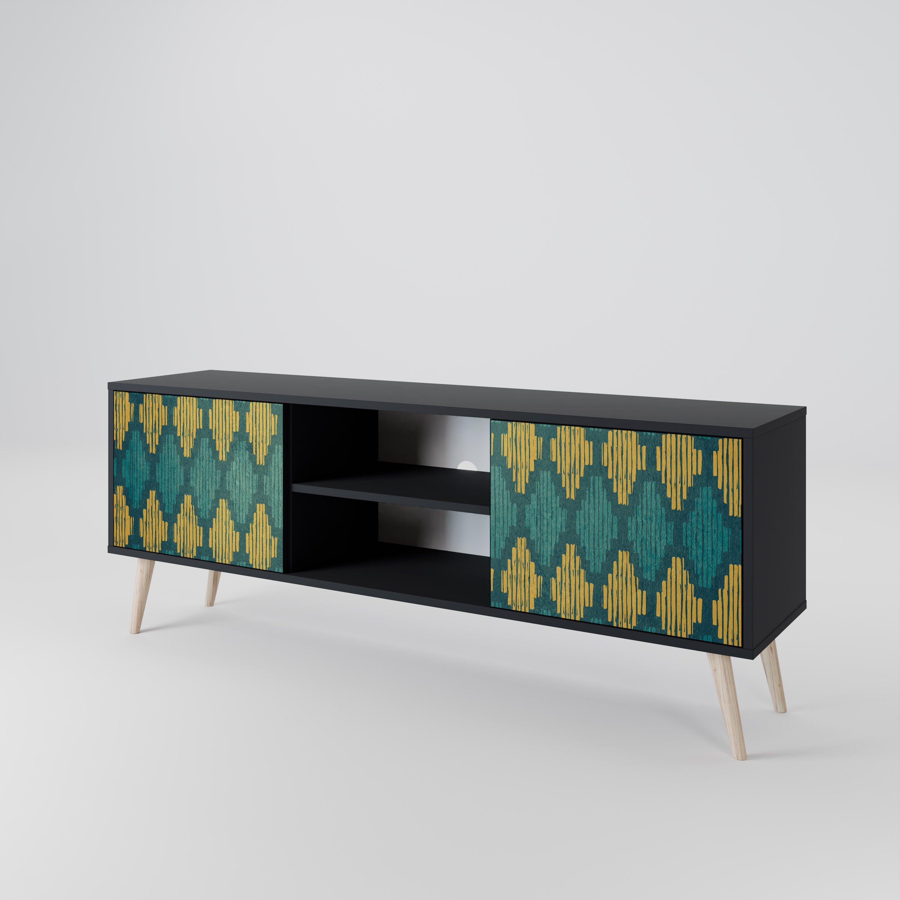 Mueble de TV de 2 puertas POLYGONS con acabado negro