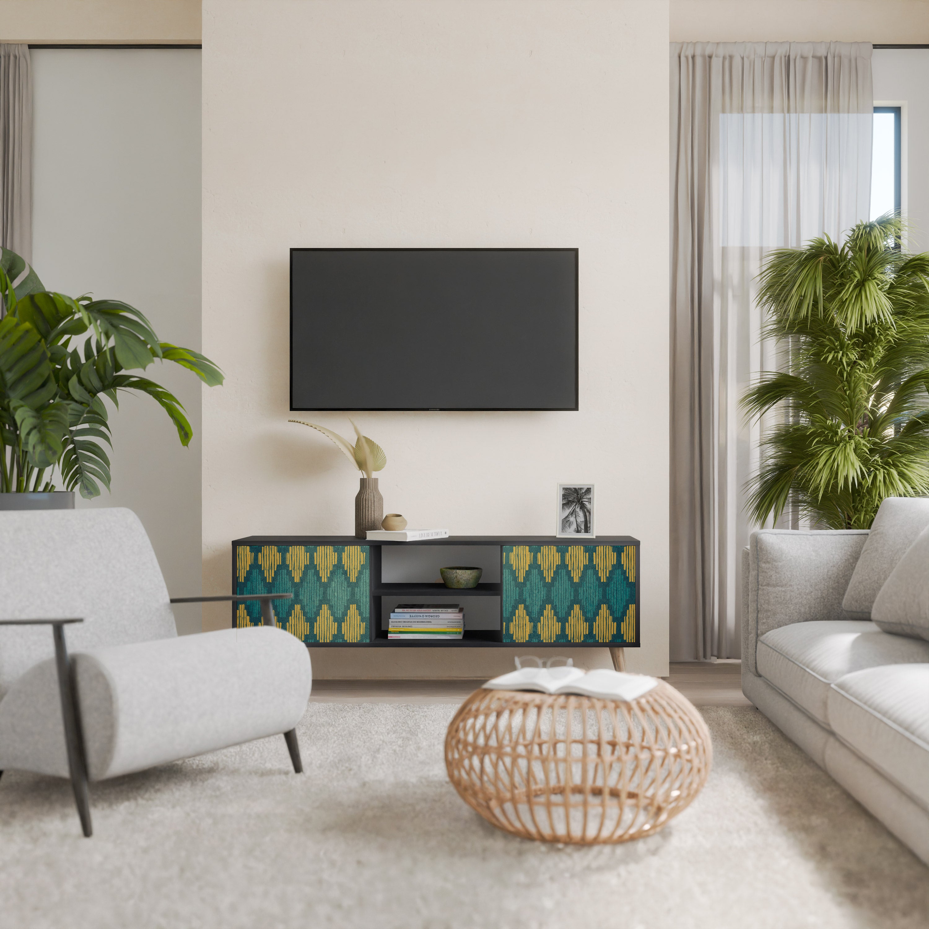 Mueble de TV de 2 puertas POLYGONS con acabado negro