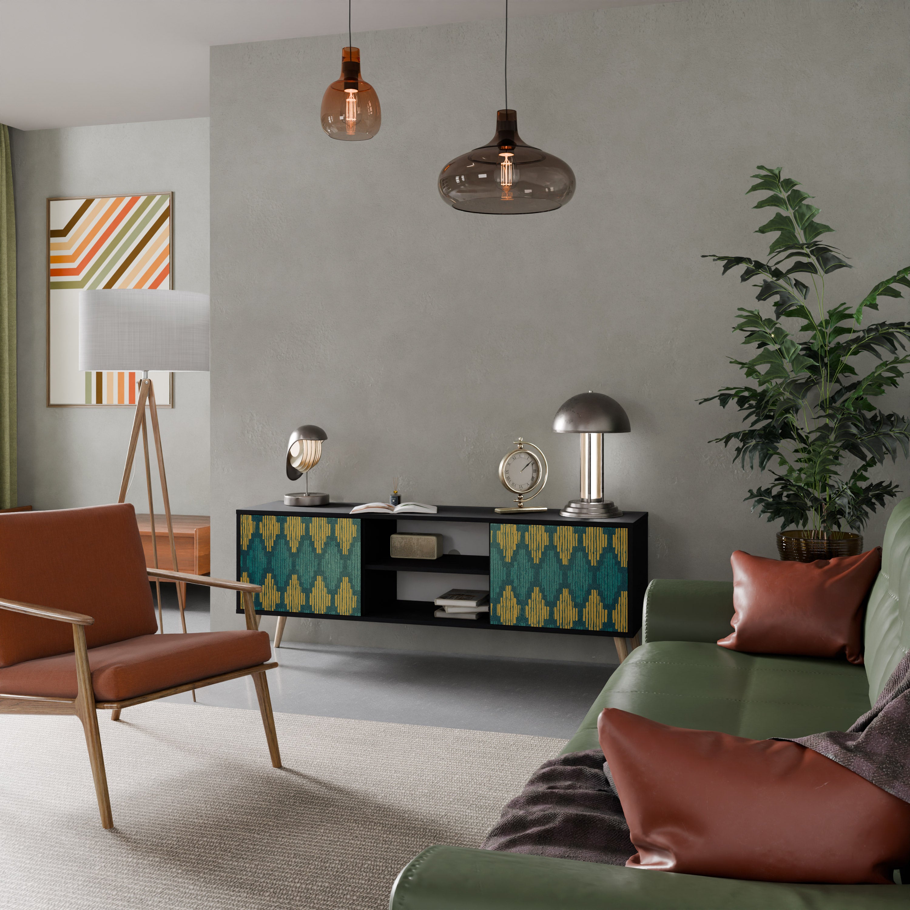 Mueble de TV de 2 puertas POLYGONS con acabado negro