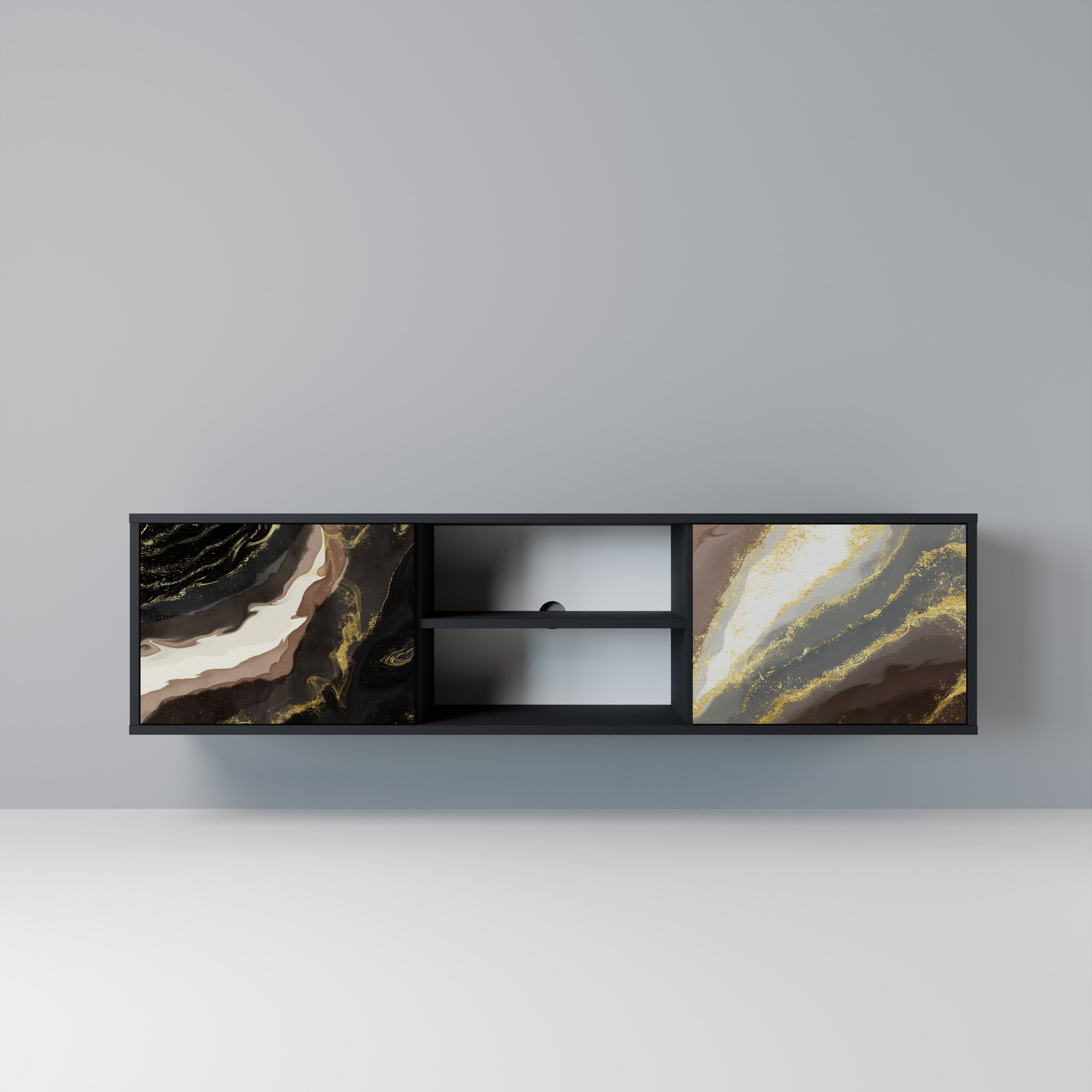 Mueble de TV de 2 puertas GOLD DUST con acabado negro