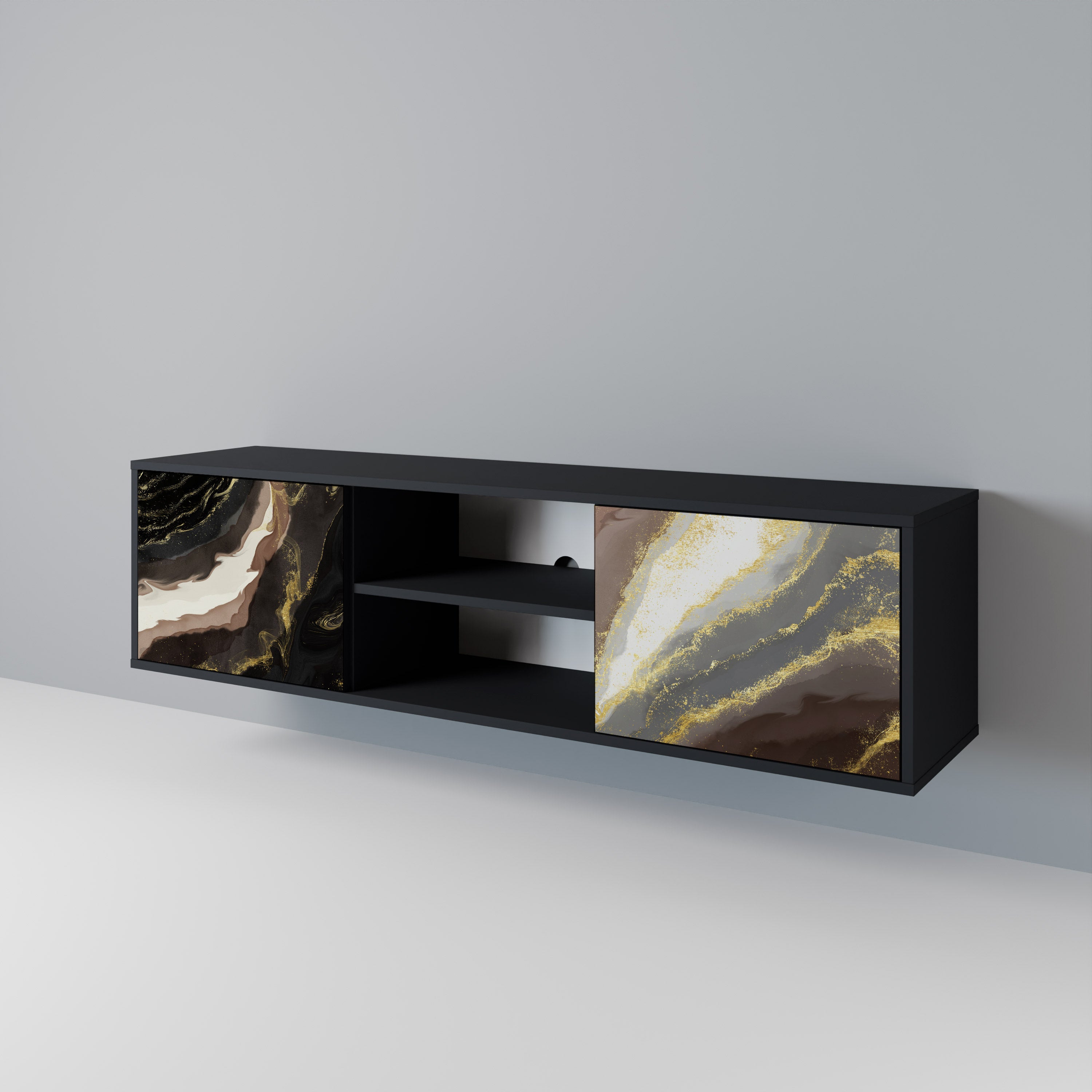 Mueble de TV de 2 puertas GOLD DUST con acabado negro