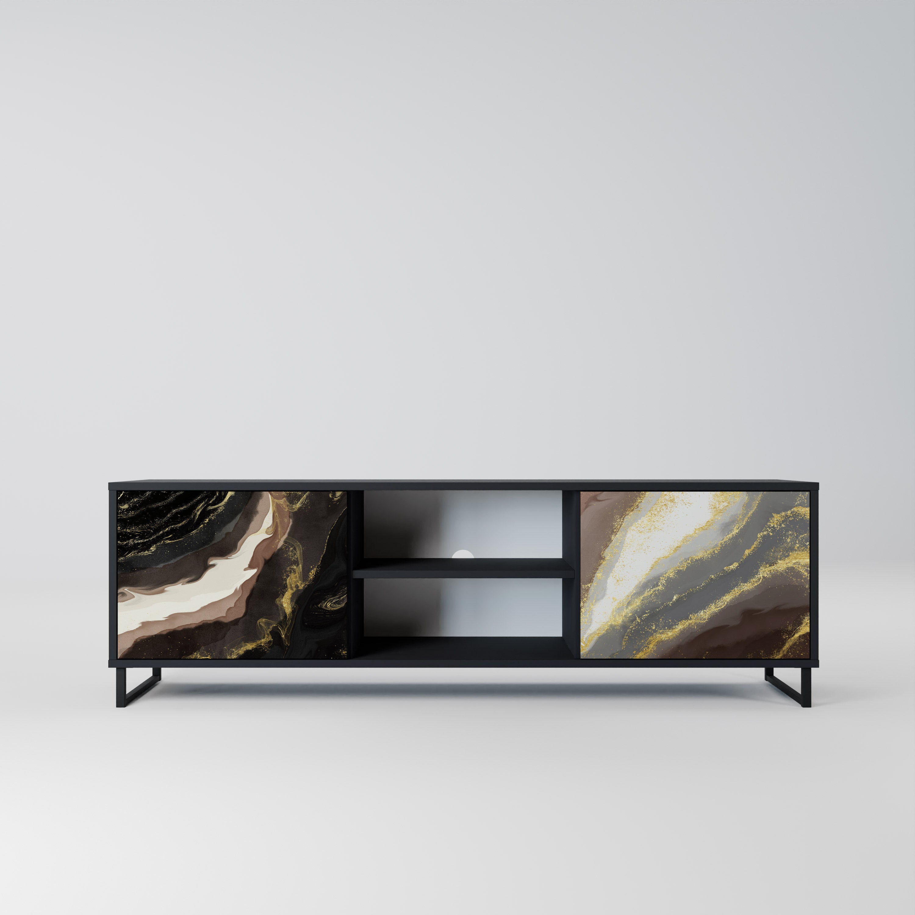 Mueble de TV de 2 puertas GOLD DUST con acabado negro