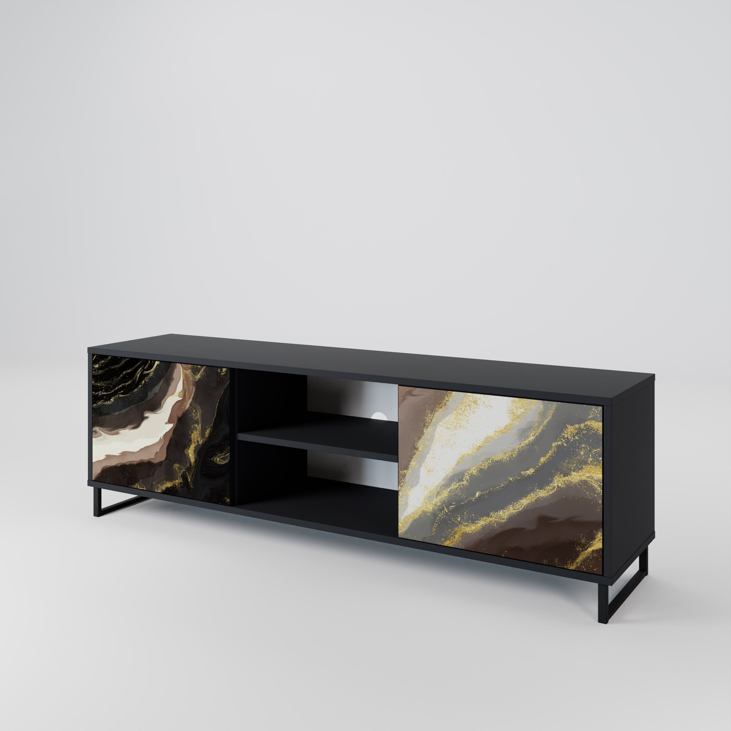 Mueble de TV de 2 puertas GOLD DUST con acabado negro