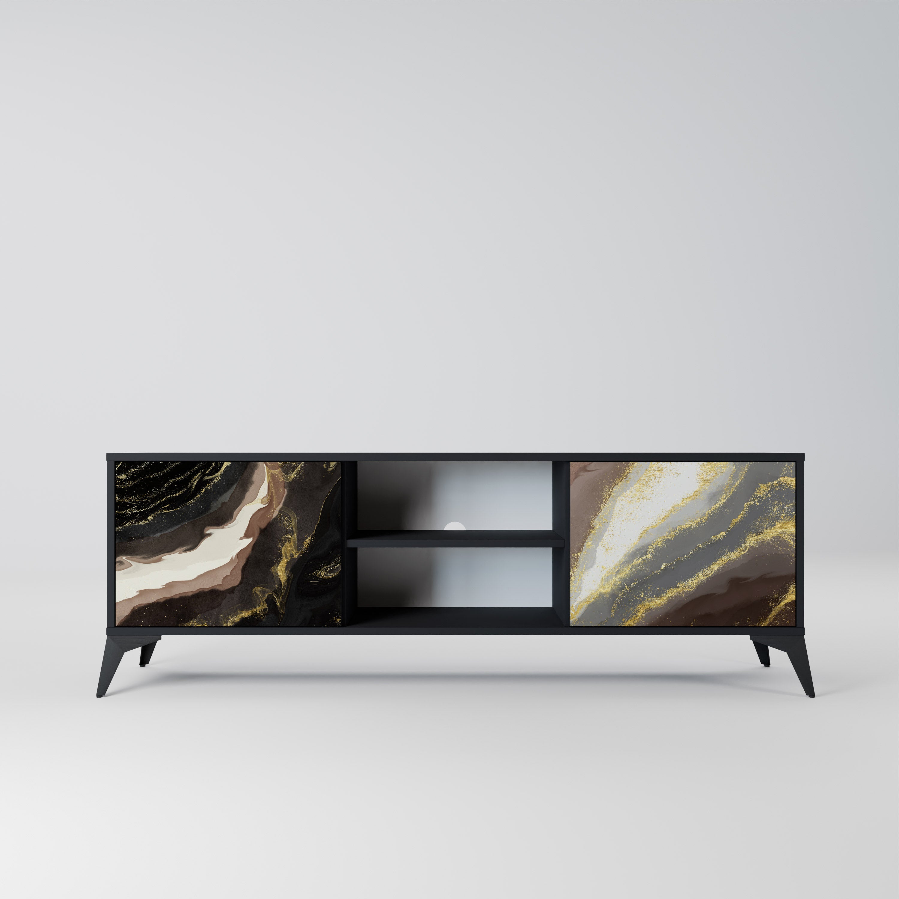 Mueble de TV de 2 puertas GOLD DUST con acabado negro
