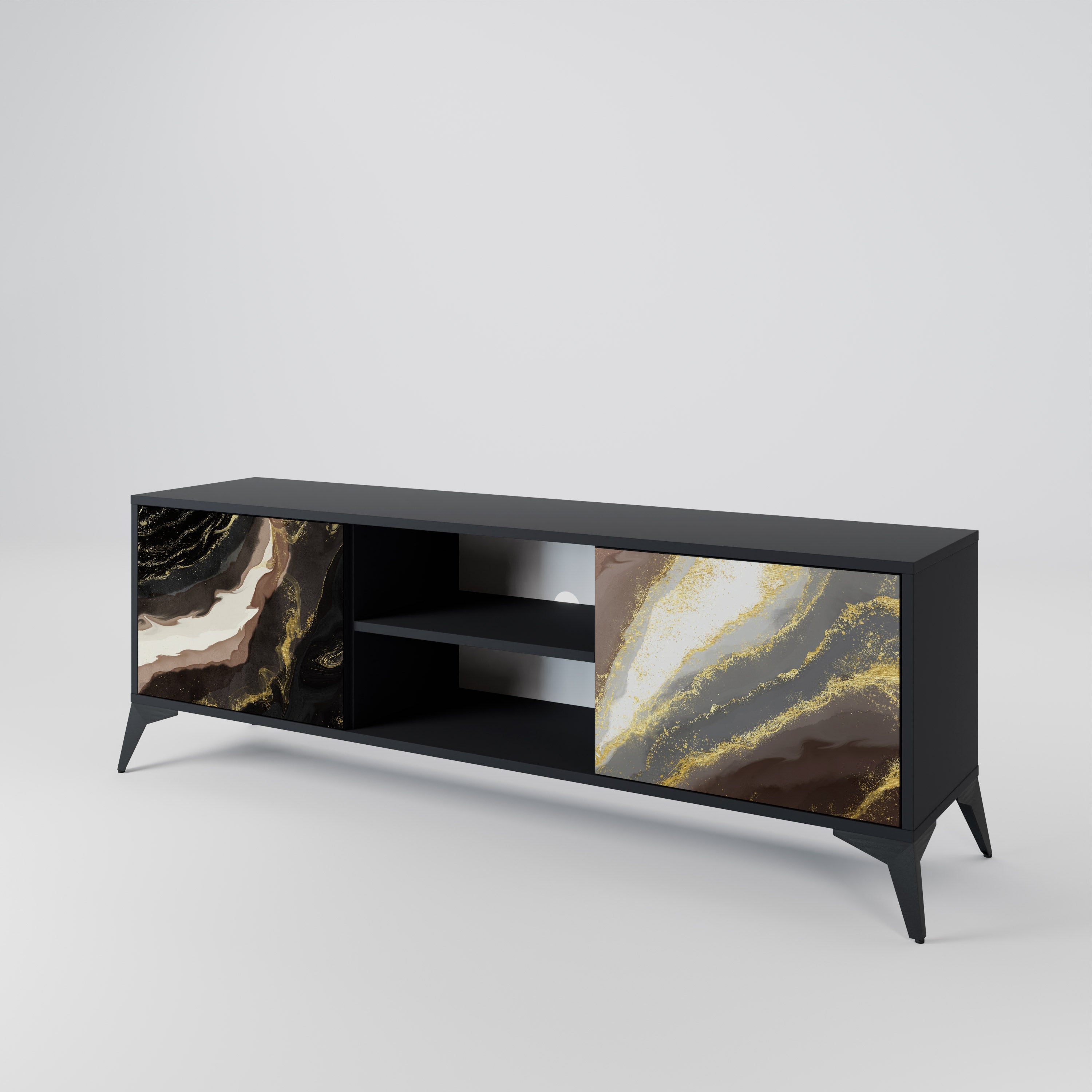 Mueble de TV de 2 puertas GOLD DUST con acabado negro
