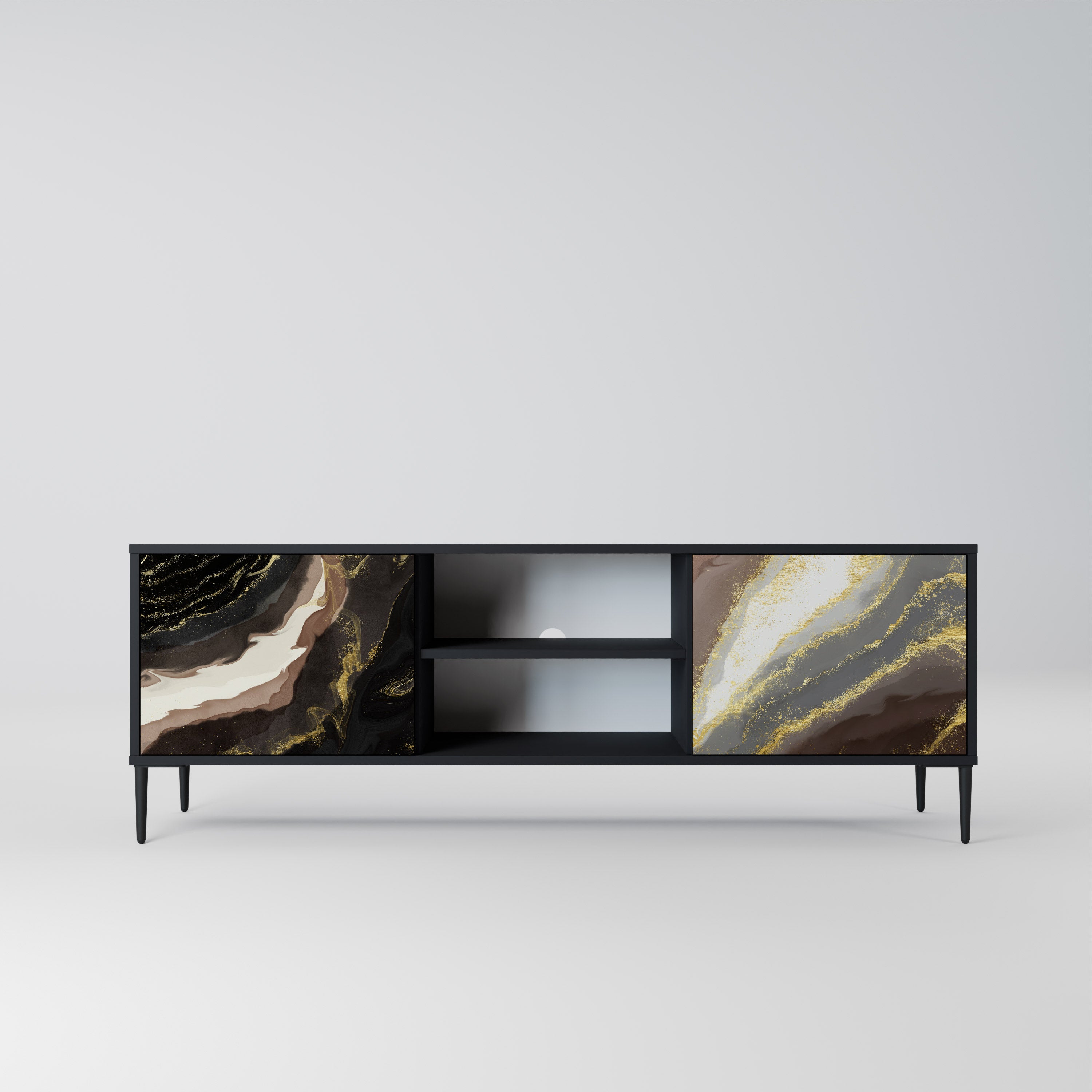 Mueble de TV de 2 puertas GOLD DUST con acabado negro