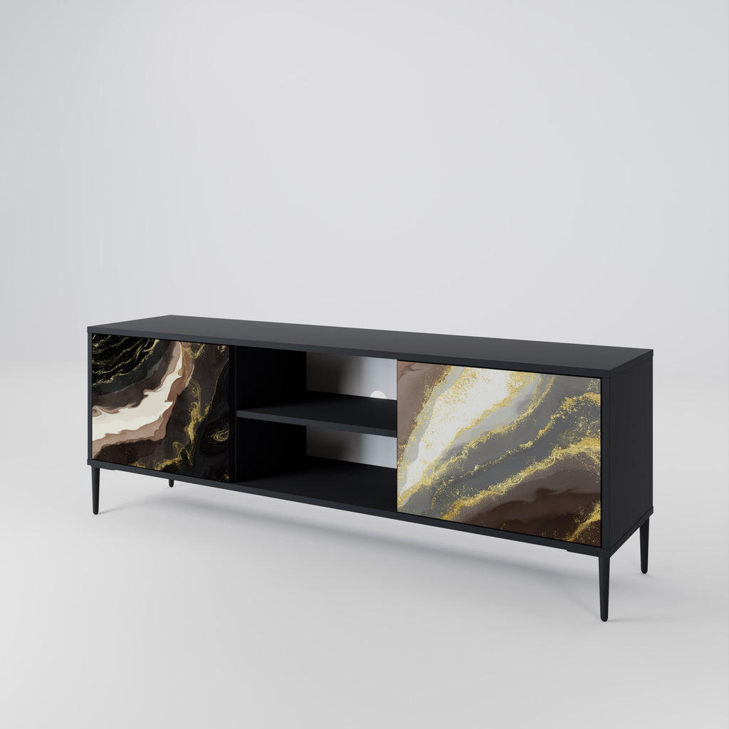 Mueble de TV de 2 puertas GOLD DUST con acabado negro