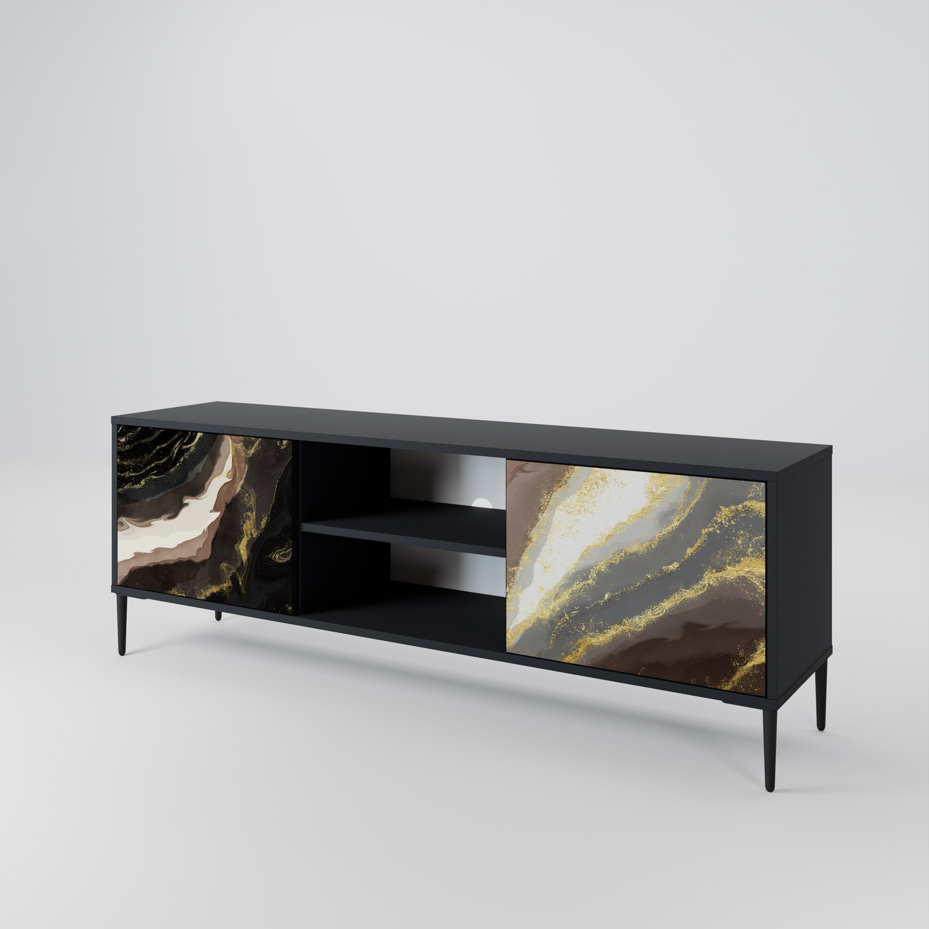 Mueble de TV de 2 puertas GOLD DUST con acabado negro