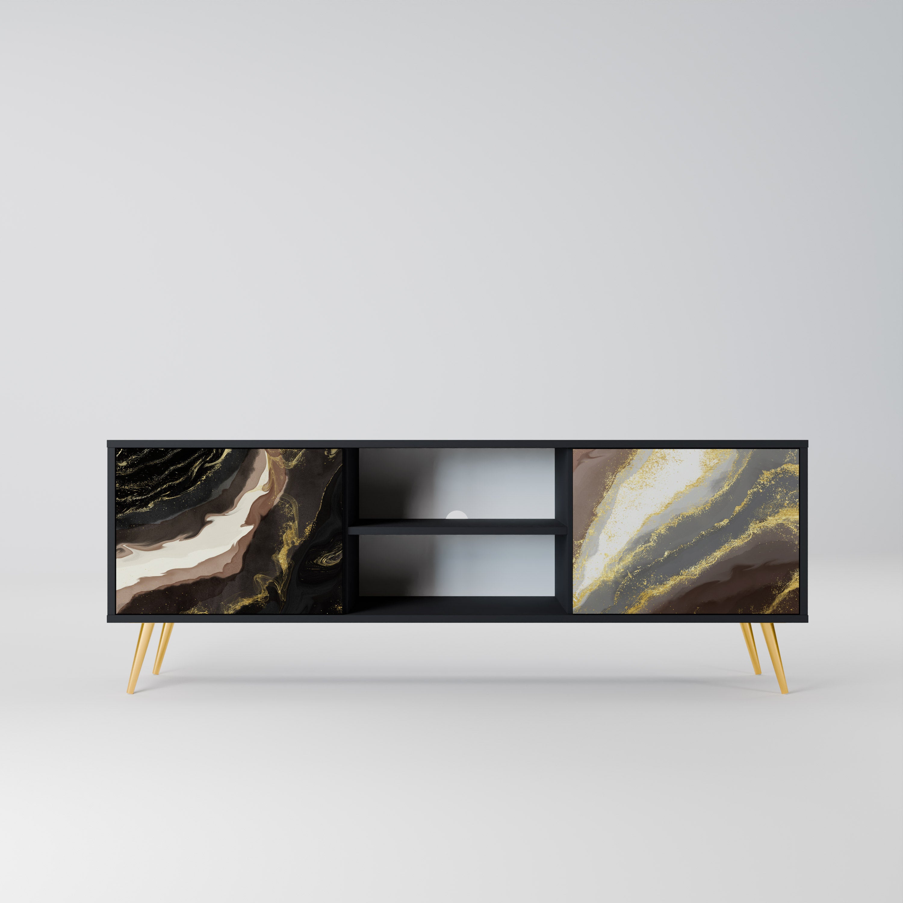 Mueble de TV de 2 puertas GOLD DUST con acabado negro