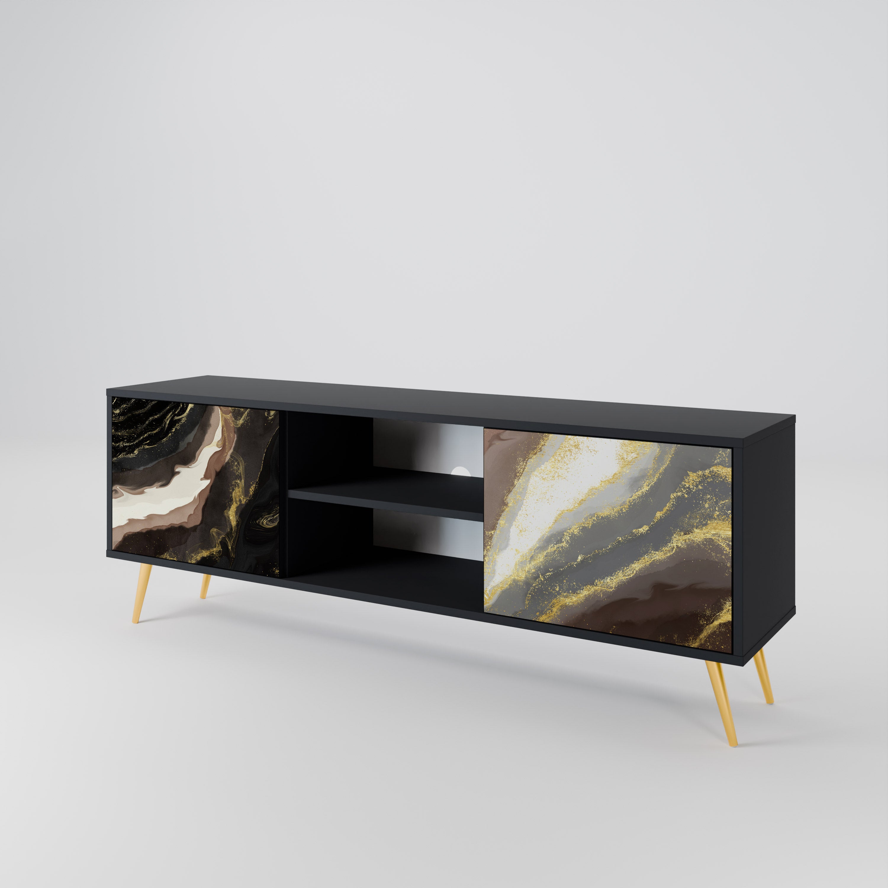 Mueble de TV de 2 puertas GOLD DUST con acabado negro