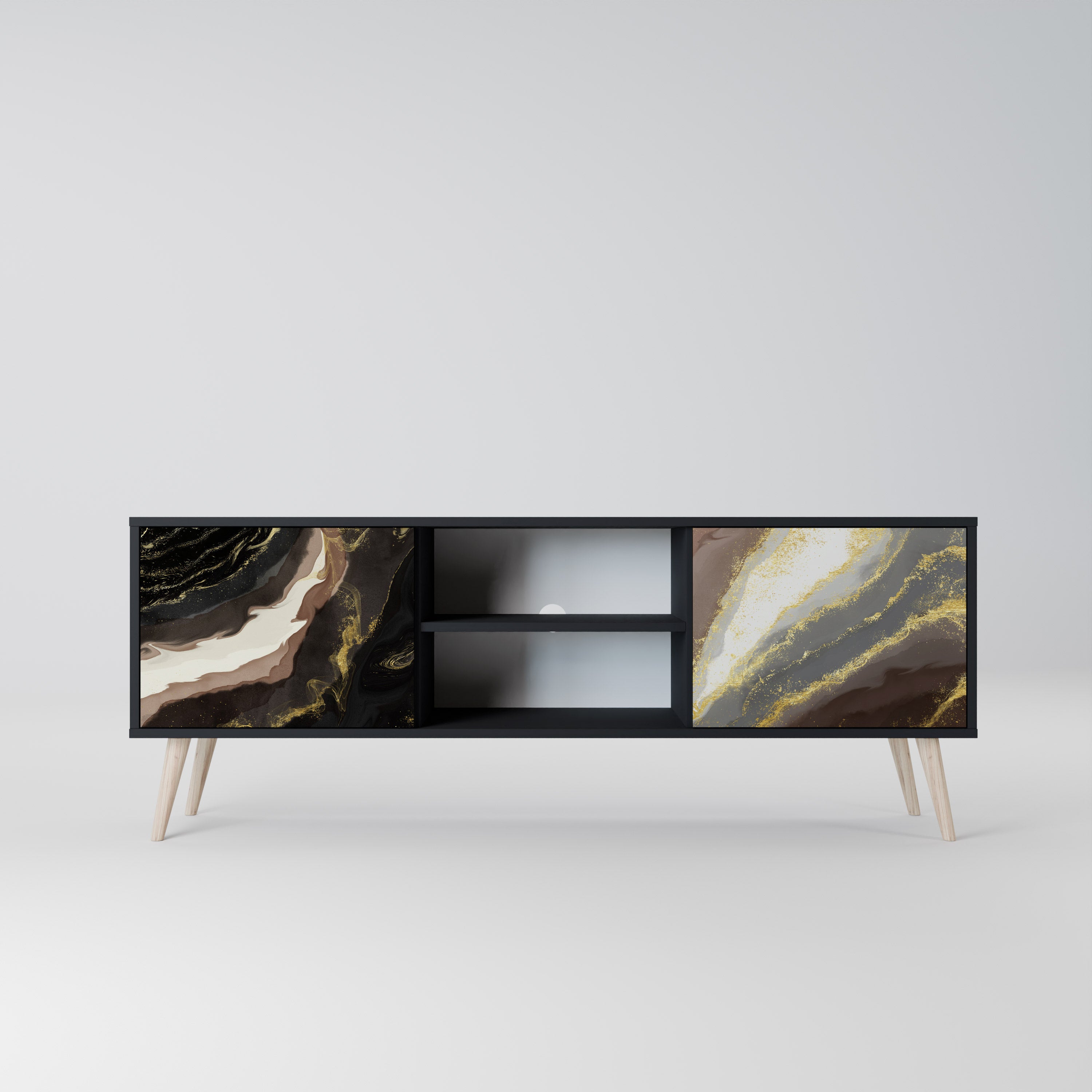 Mueble de TV de 2 puertas GOLD DUST con acabado negro