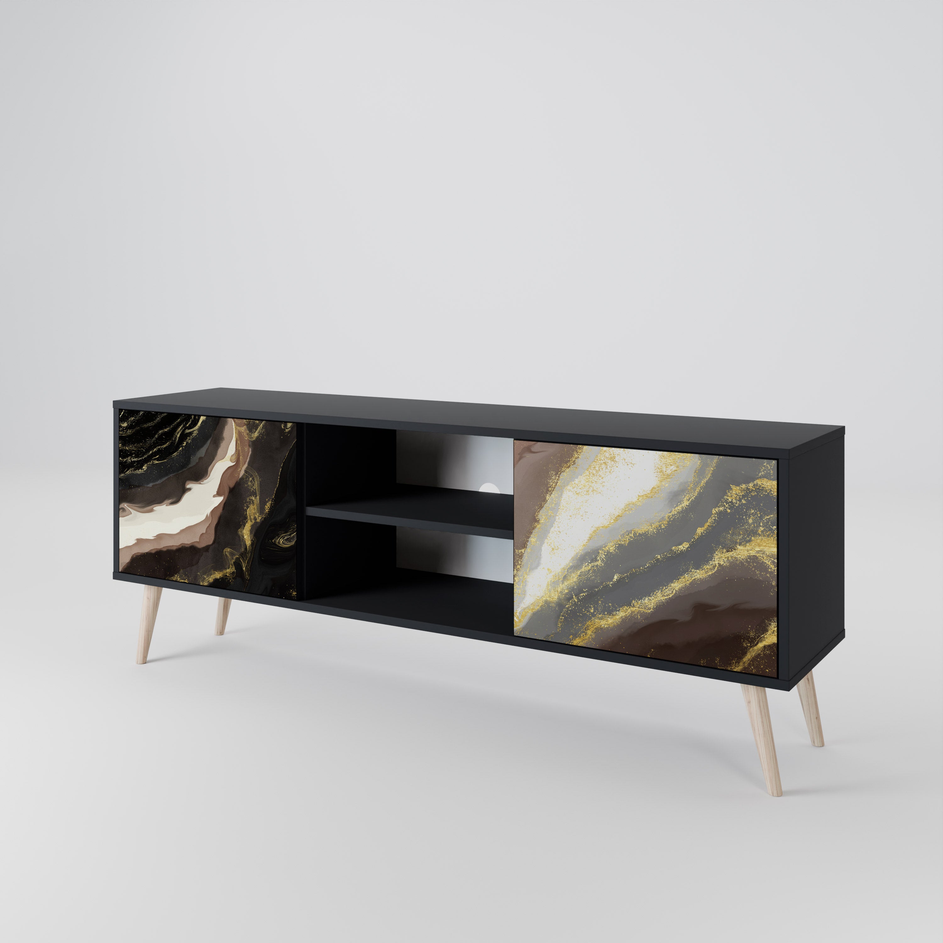 Mueble de TV de 2 puertas GOLD DUST con acabado negro