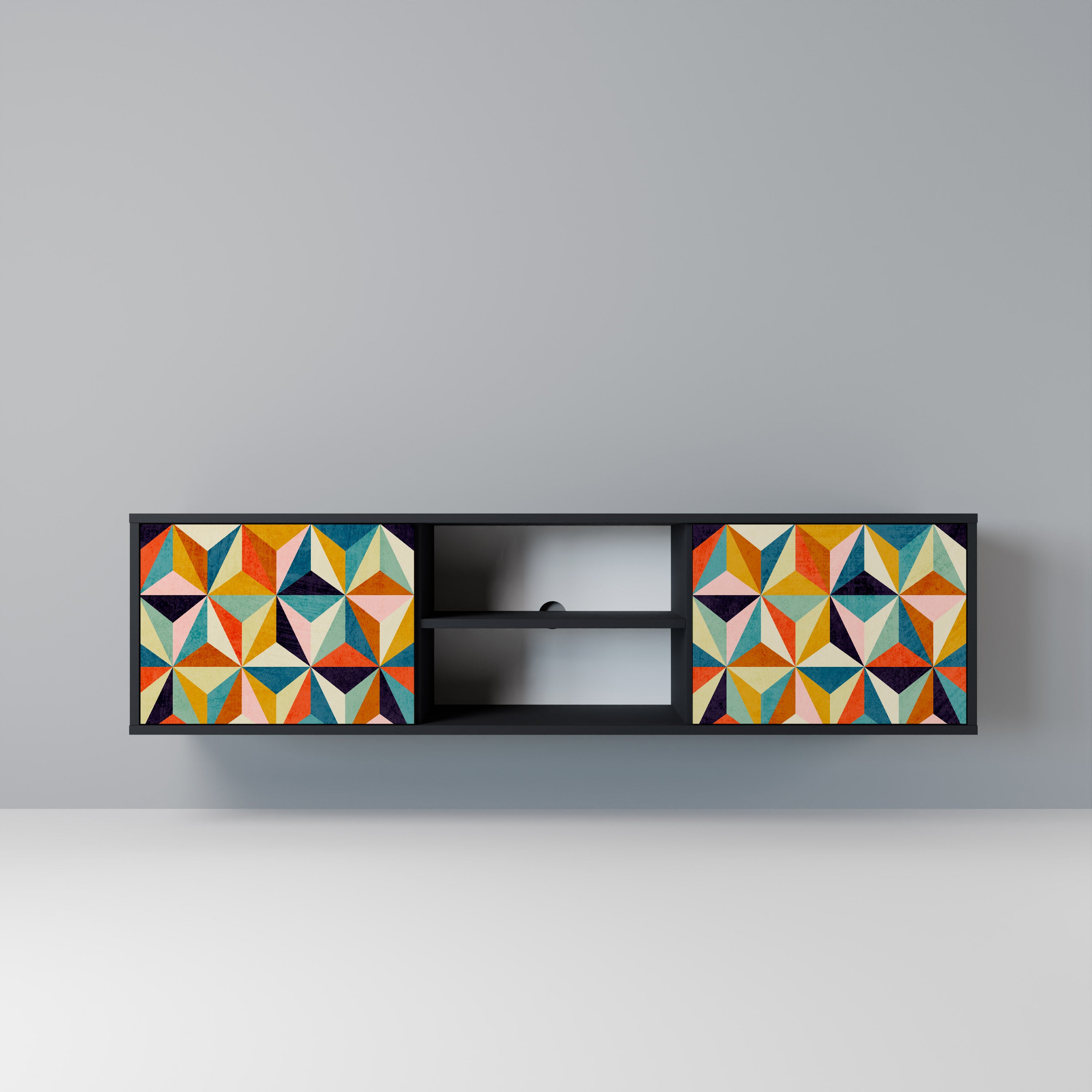 Mueble de TV de 2 puertas TESSELATE TREASURES con acabado negro