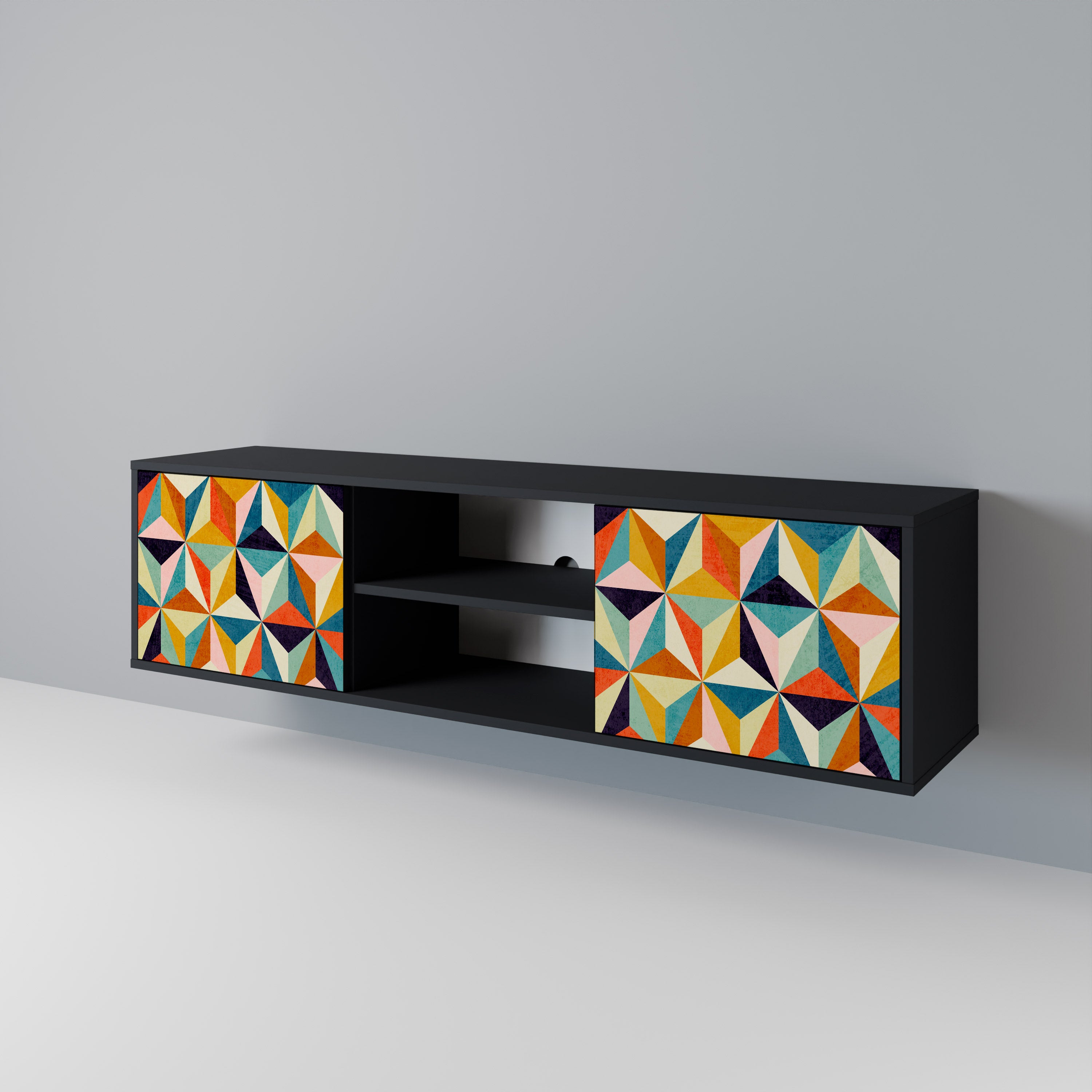 Mueble de TV de 2 puertas TESSELATE TREASURES con acabado negro