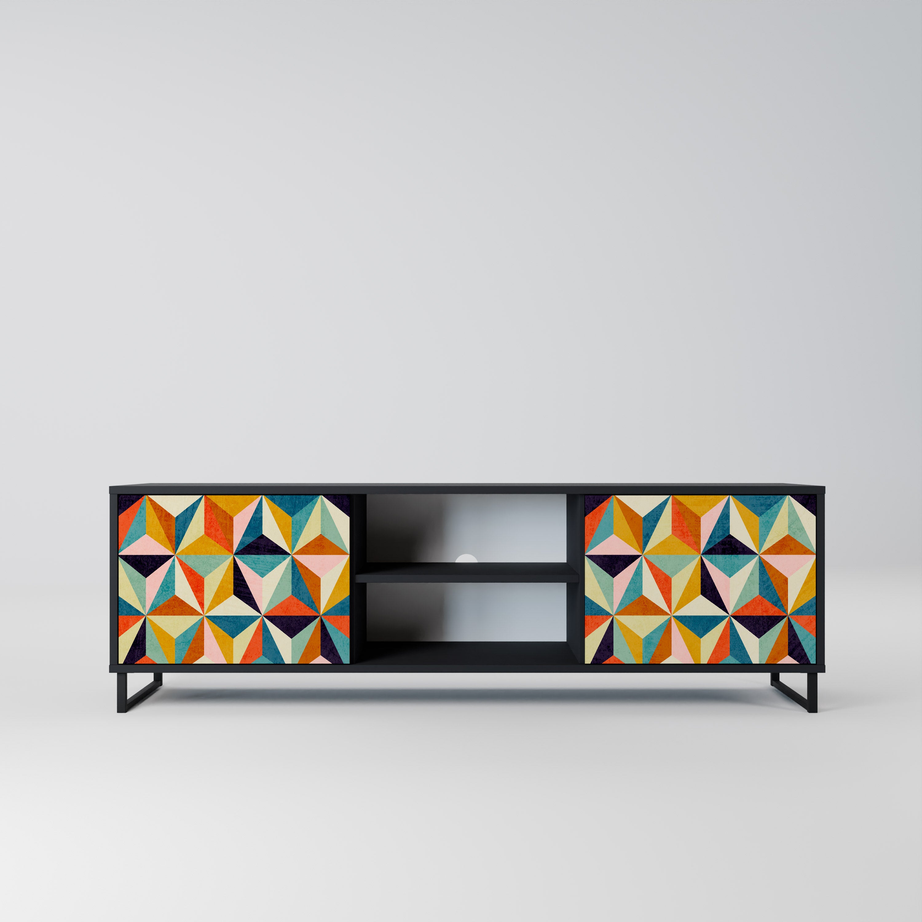 Mueble de TV de 2 puertas TESSELATE TREASURES con acabado negro