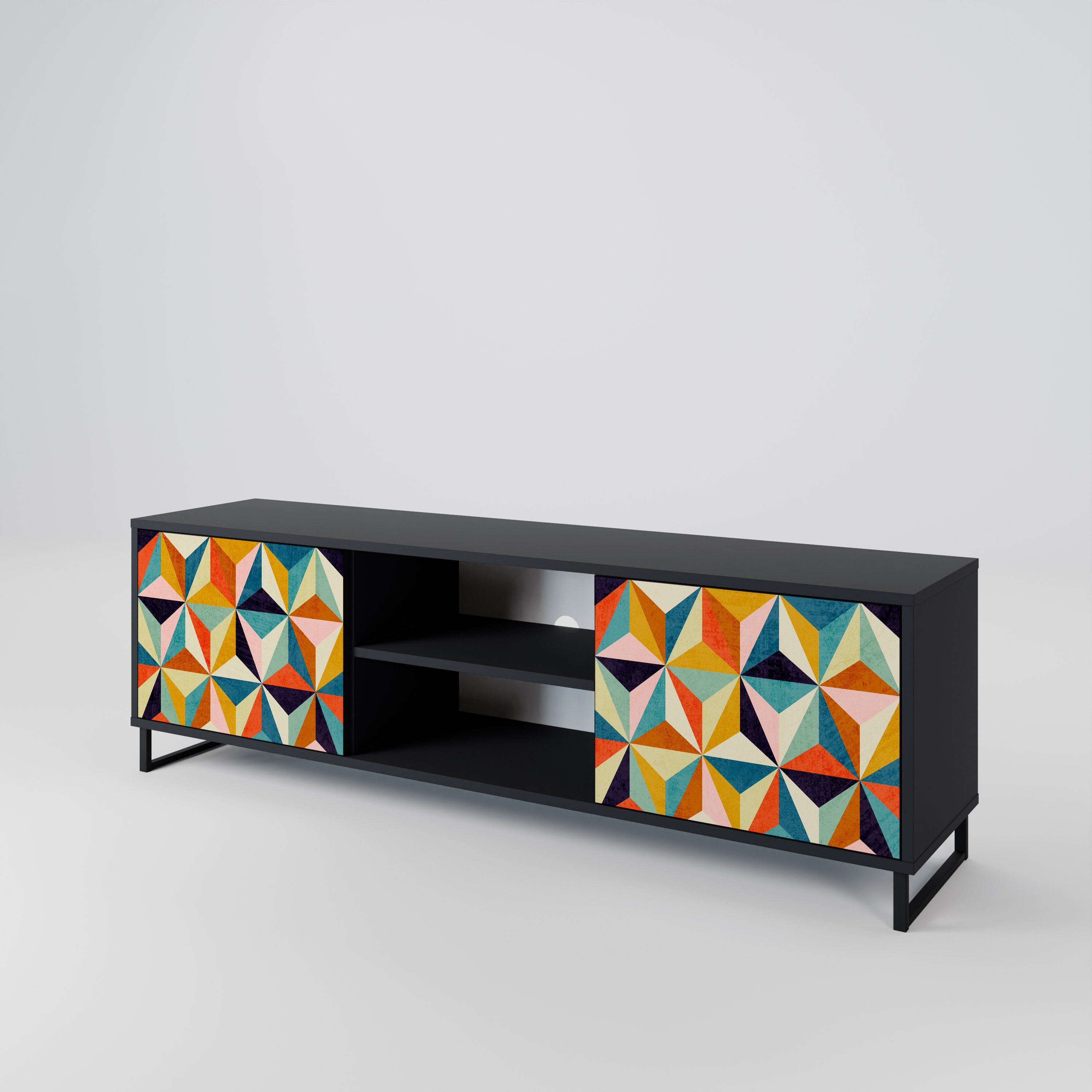 Mueble de TV de 2 puertas TESSELATE TREASURES con acabado negro