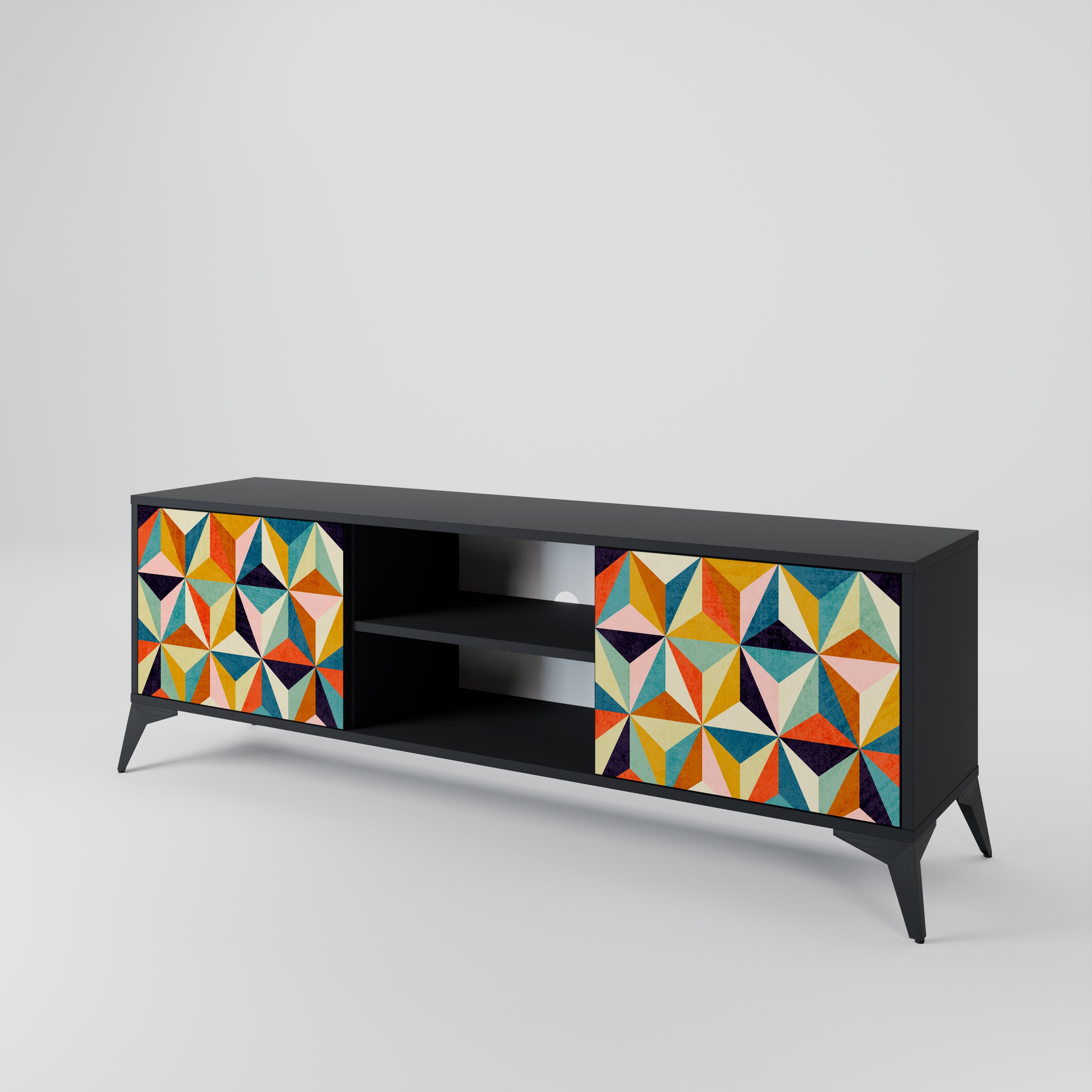 Mueble de TV de 2 puertas TESSELATE TREASURES con acabado negro