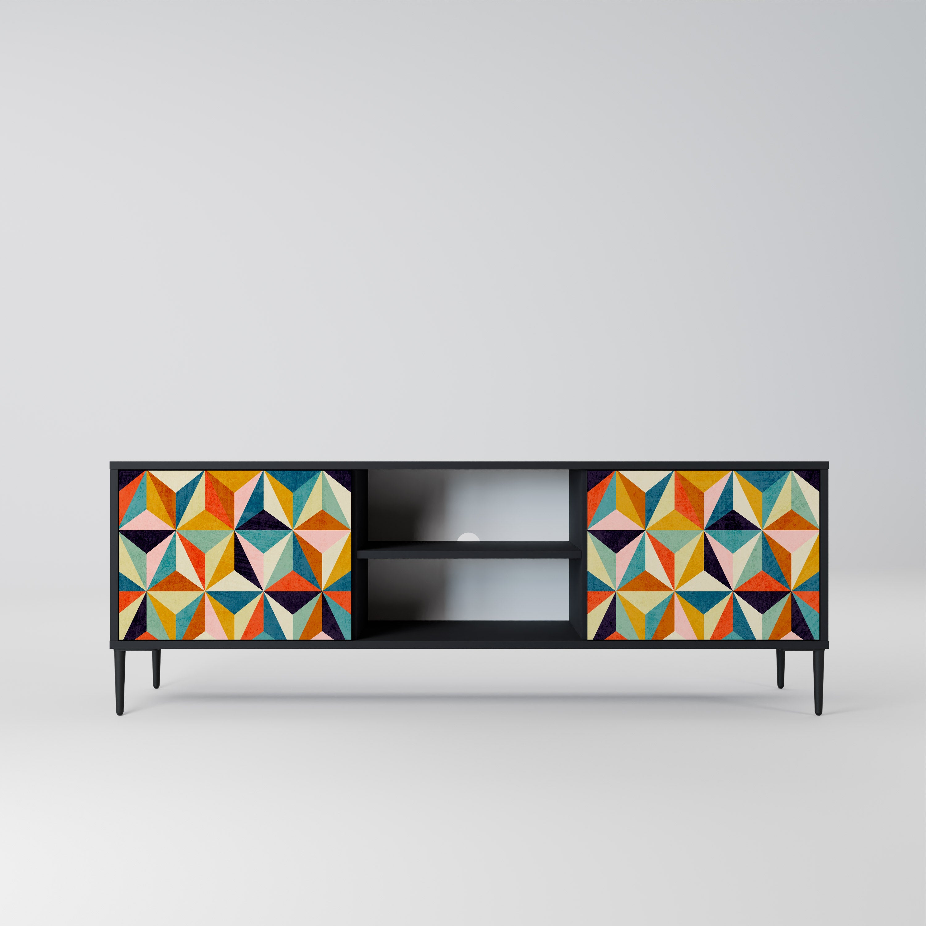 Mueble de TV de 2 puertas TESSELATE TREASURES con acabado negro
