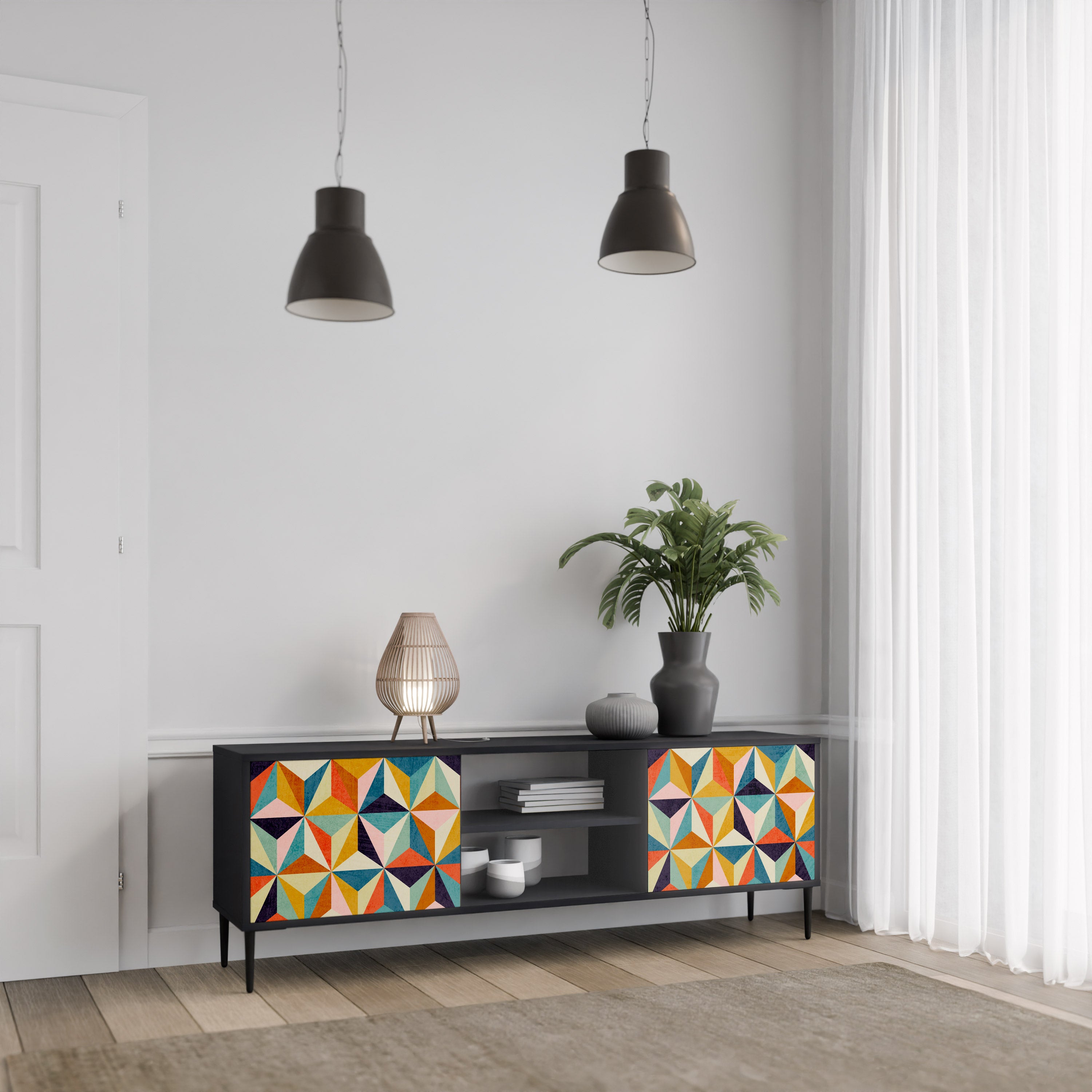 Mueble de TV de 2 puertas TESSELATE TREASURES con acabado negro