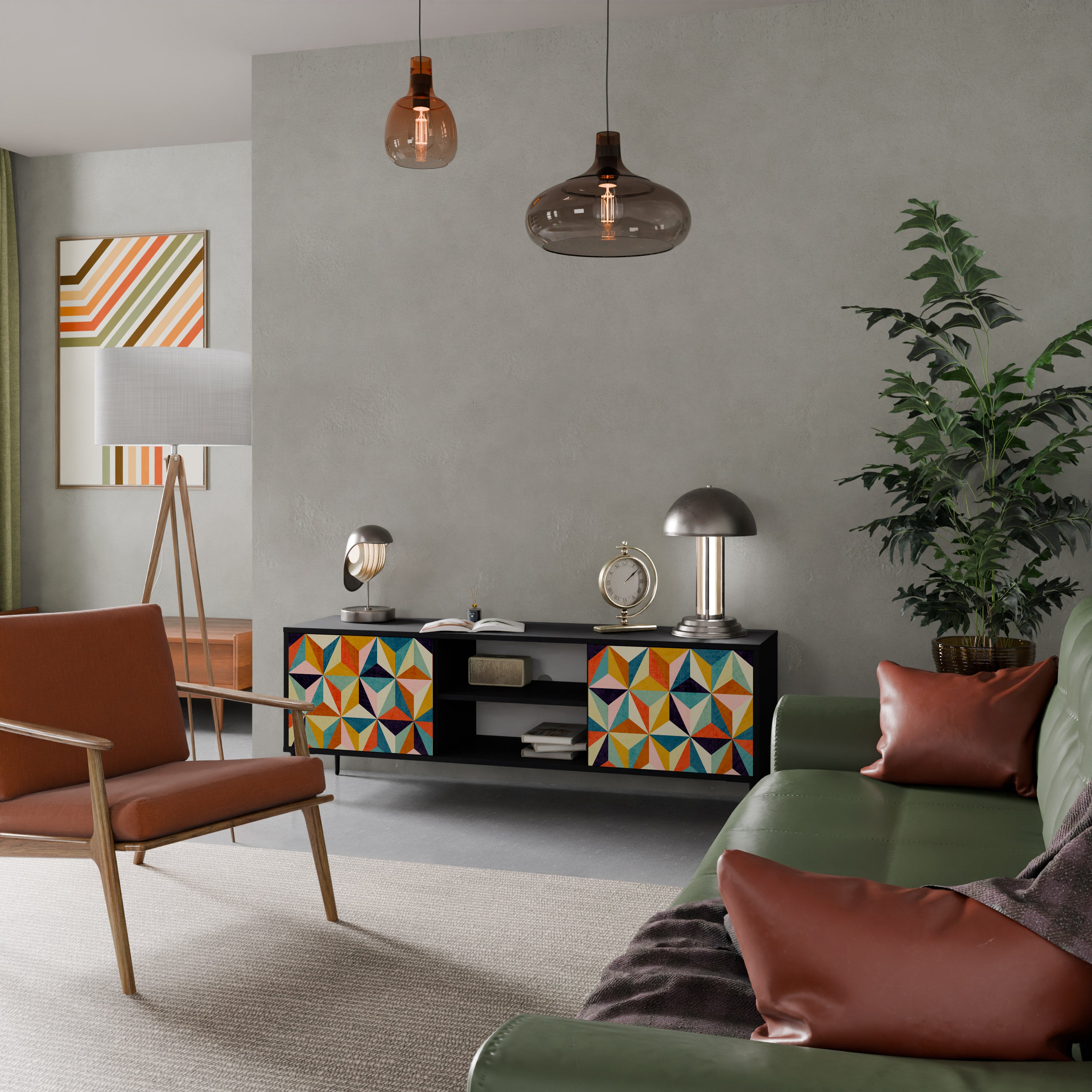 Mueble de TV de 2 puertas TESSELATE TREASURES con acabado negro