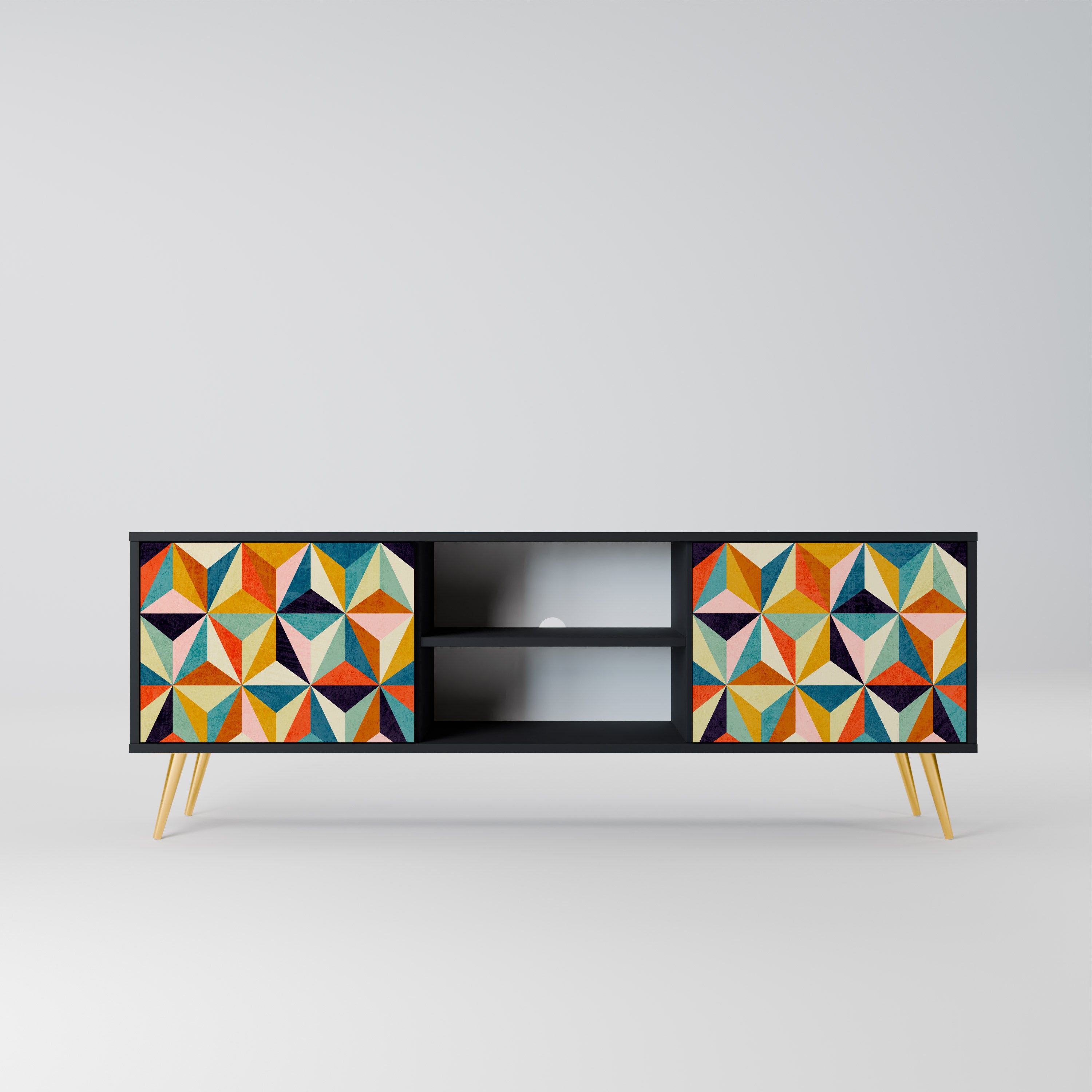 Mueble de TV de 2 puertas TESSELATE TREASURES con acabado negro
