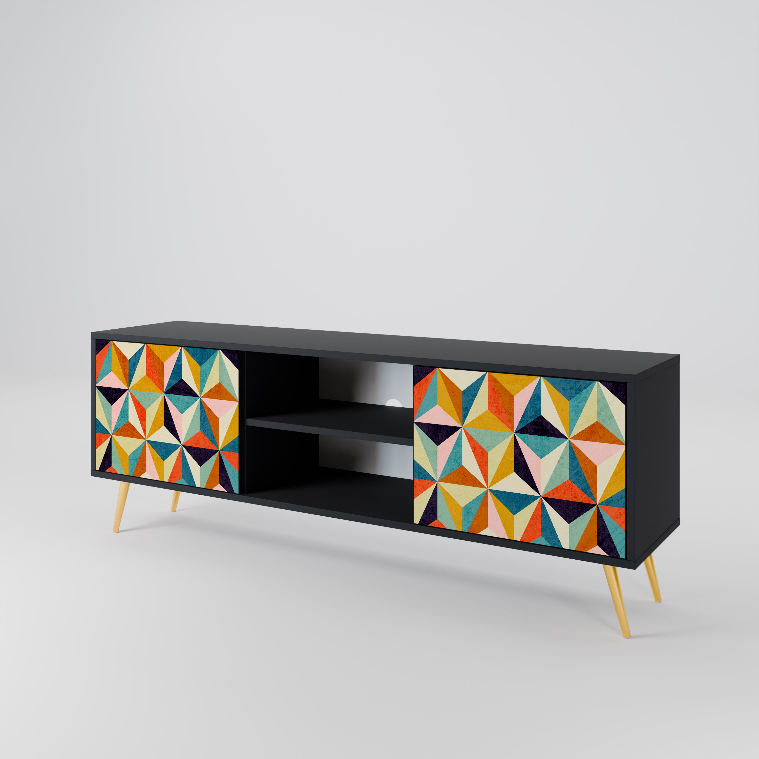 Mueble de TV de 2 puertas TESSELATE TREASURES con acabado negro