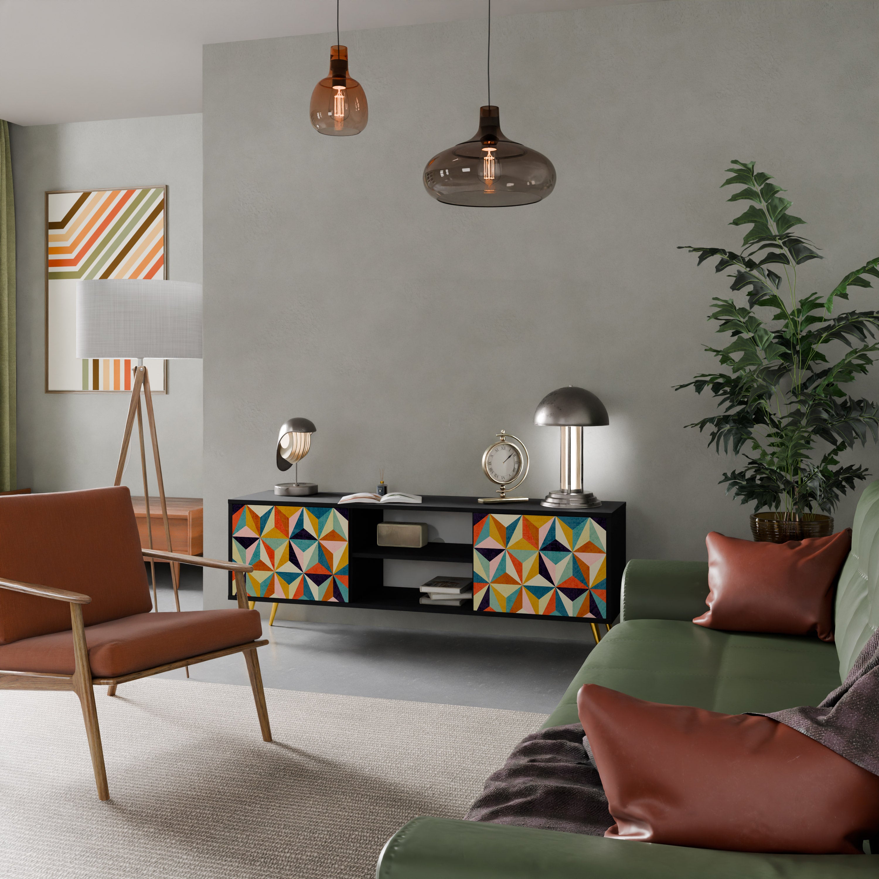 Mueble de TV de 2 puertas TESSELATE TREASURES con acabado negro