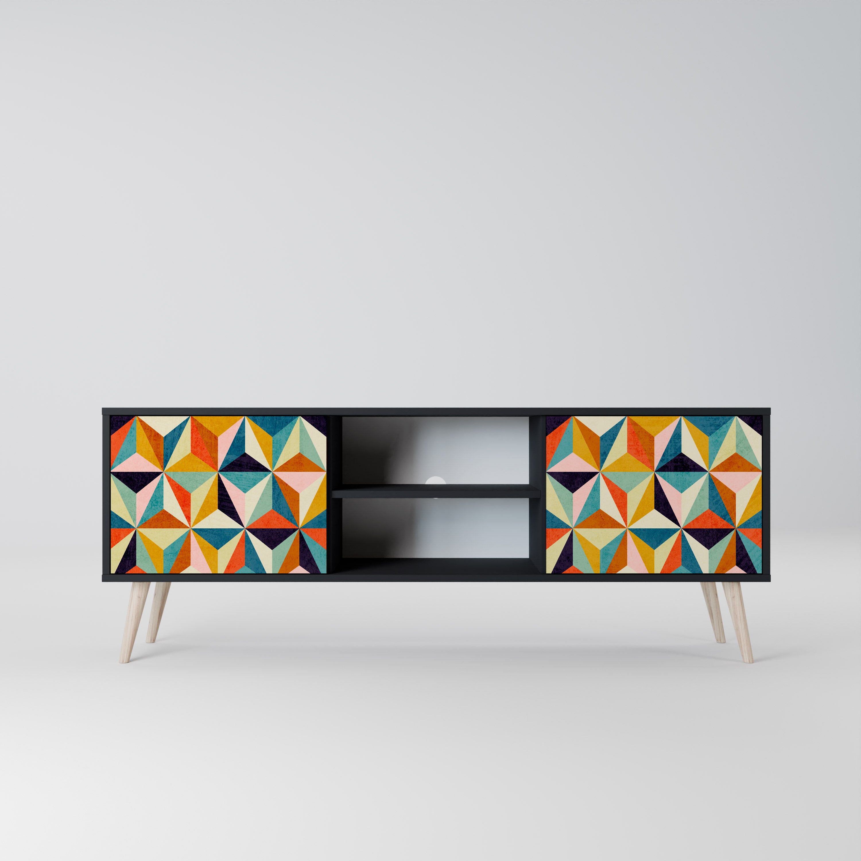 Mueble de TV de 2 puertas TESSELATE TREASURES con acabado negro
