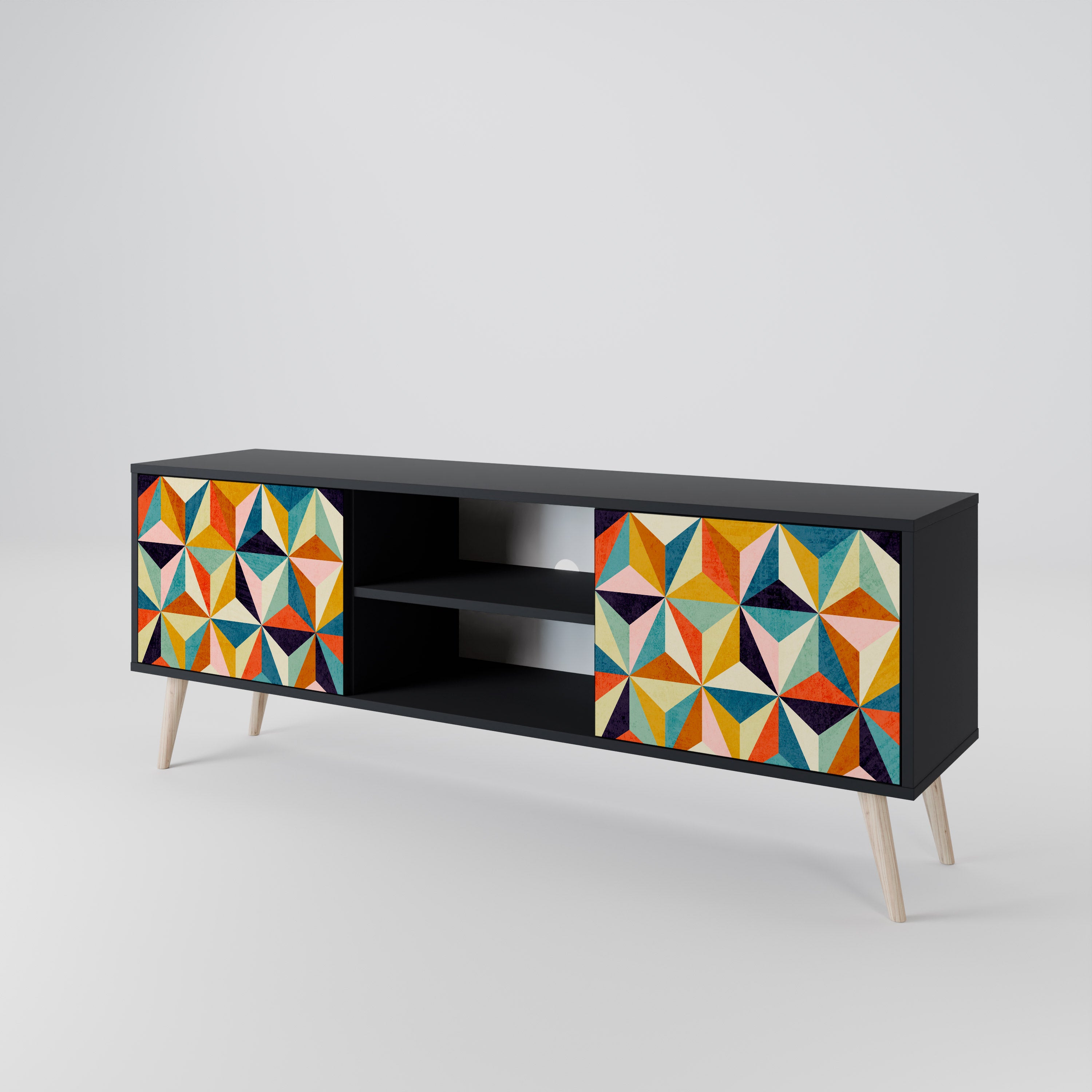 Mueble de TV de 2 puertas TESSELATE TREASURES con acabado negro