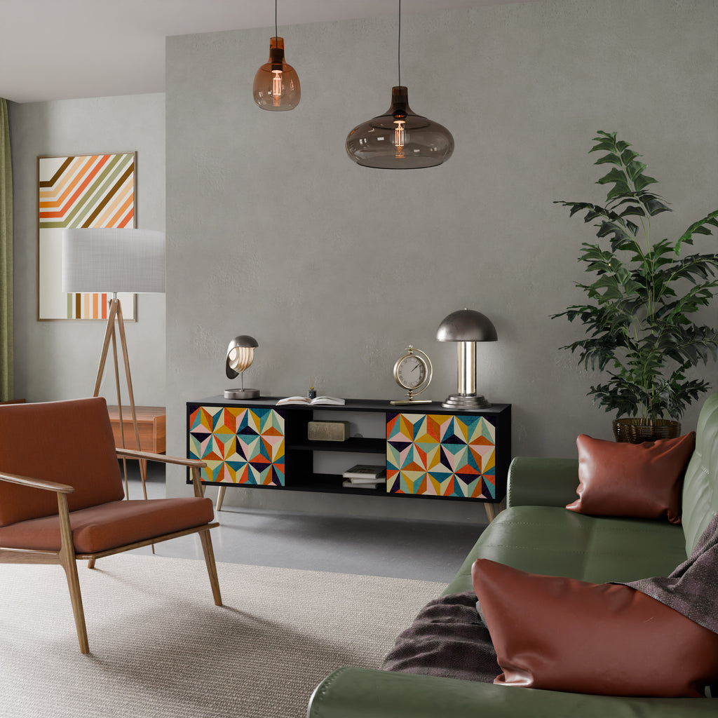 Mueble de TV de 2 puertas TESSELATE TREASURES con acabado negro