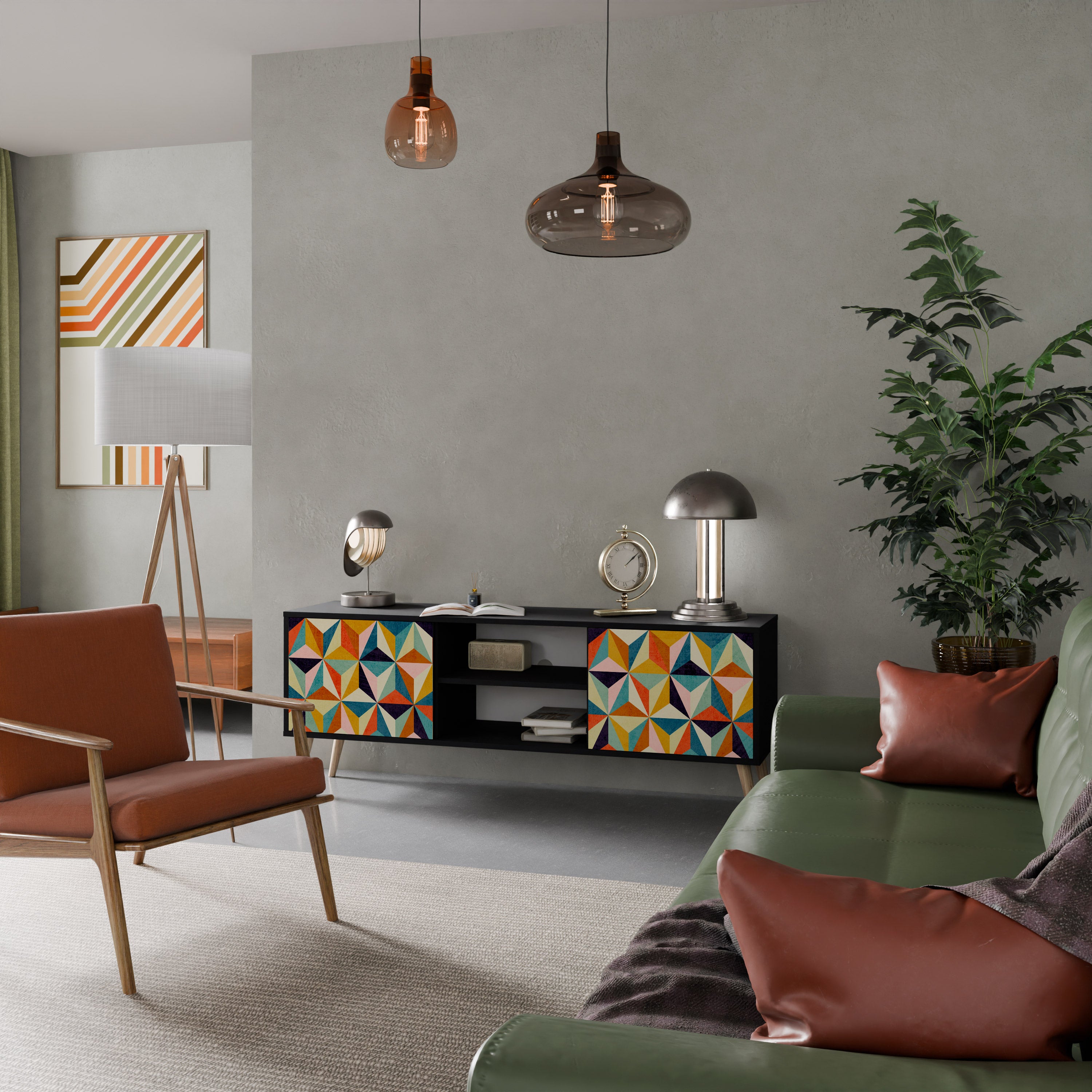 Mueble de TV de 2 puertas TESSELATE TREASURES con acabado negro