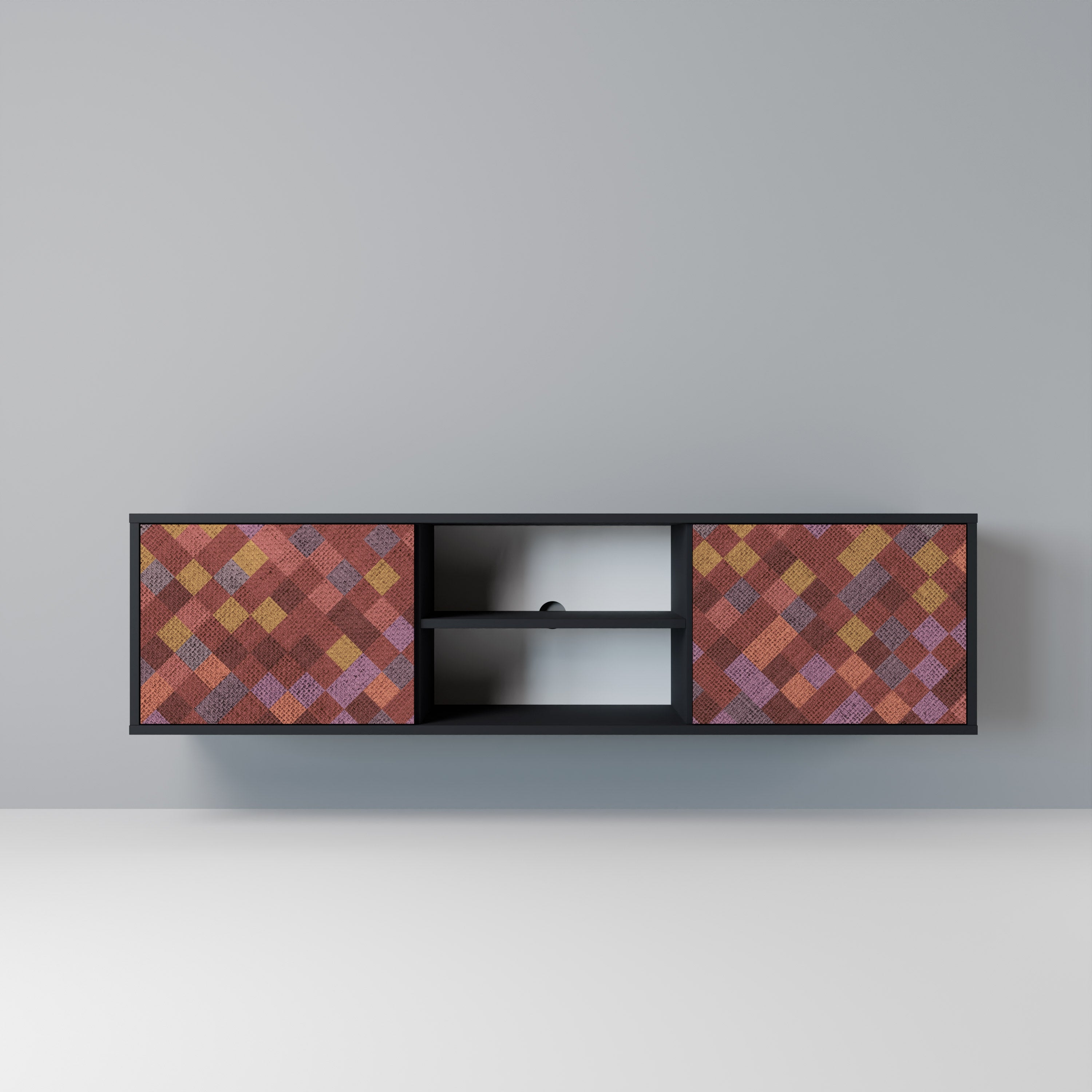 Mueble de TV de 2 puertas PAINTED SQUARES en acabado negro