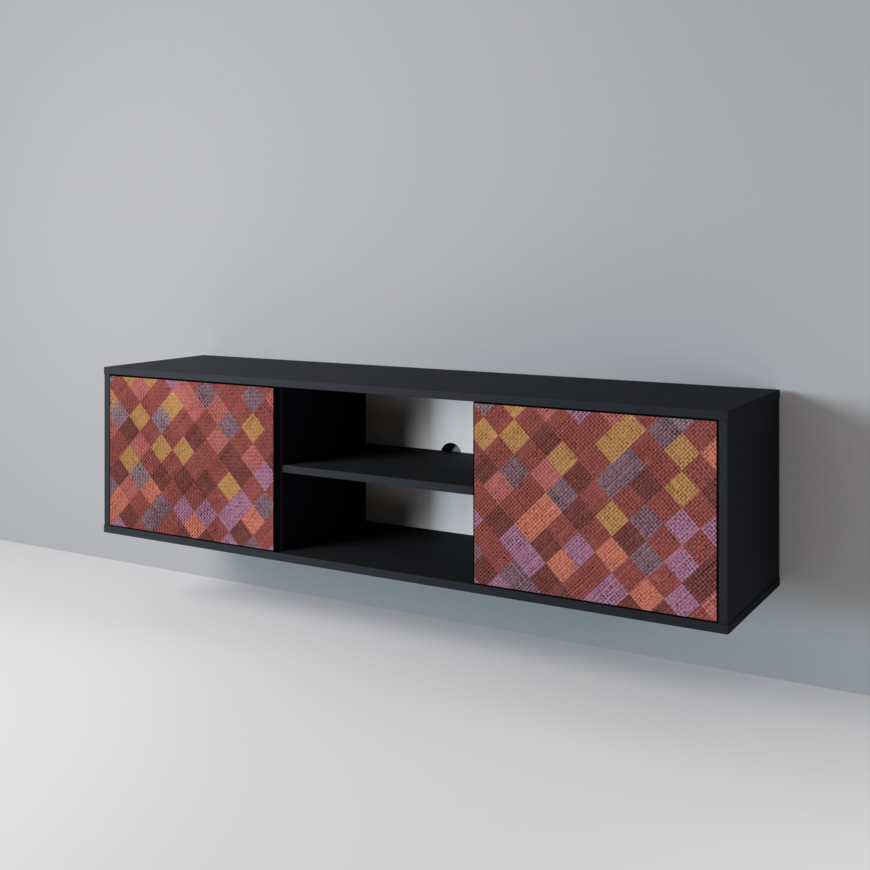 Mueble de TV de 2 puertas PAINTED SQUARES en acabado negro