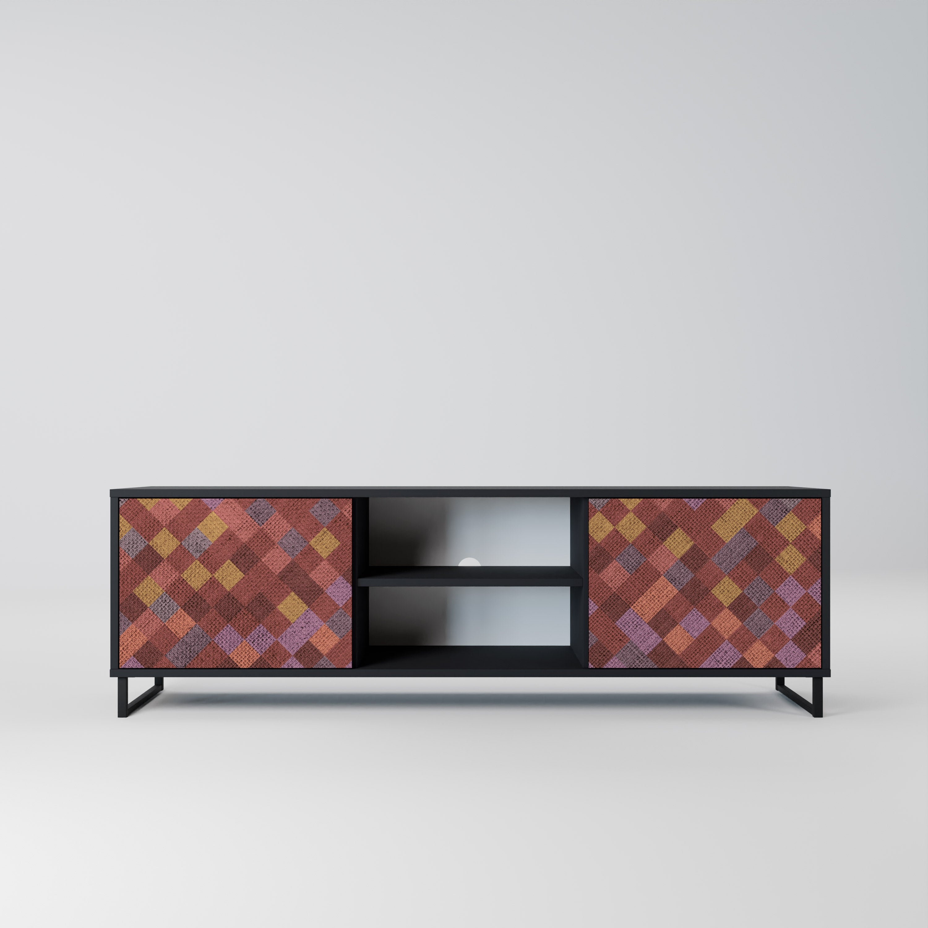 Mueble de TV de 2 puertas PAINTED SQUARES en acabado negro