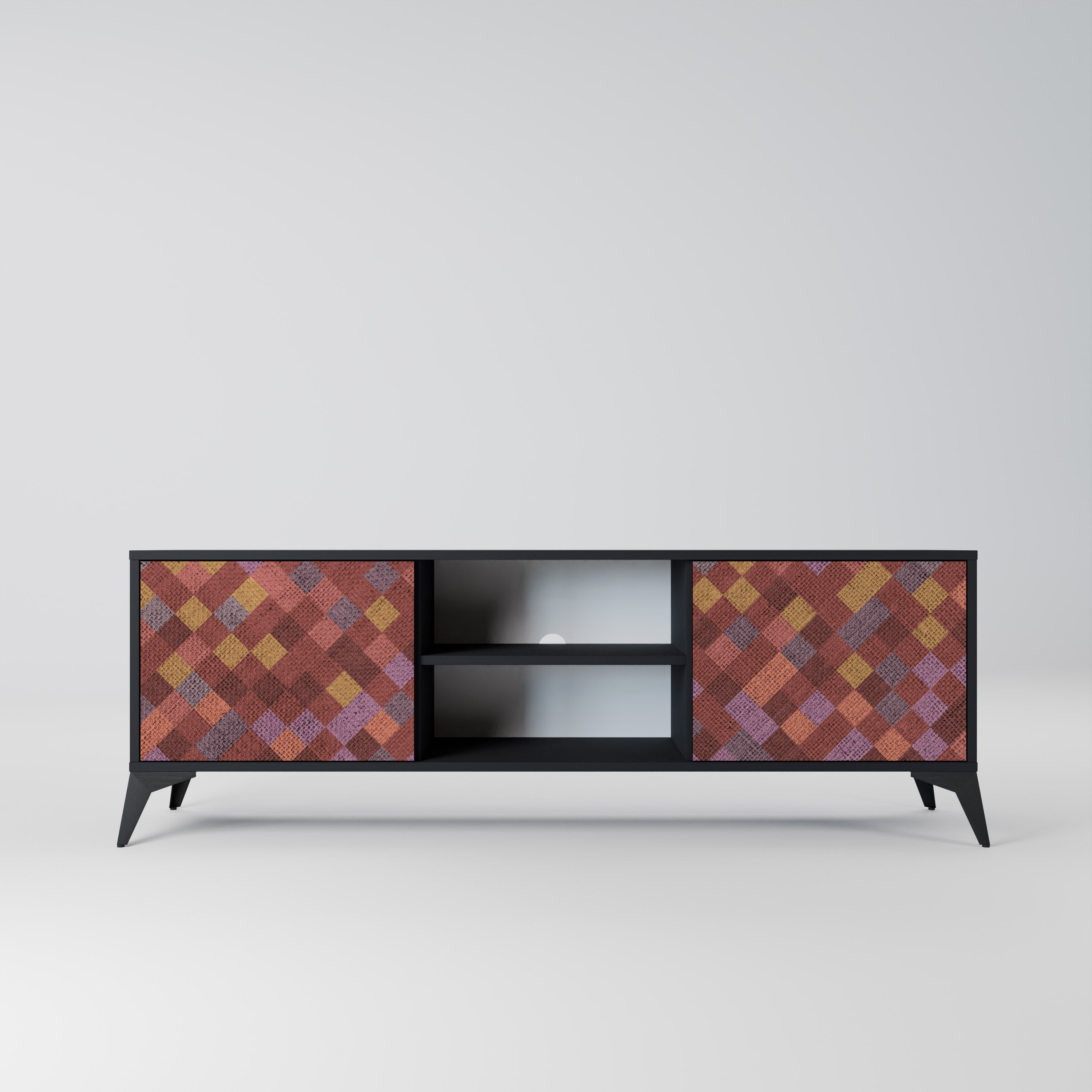 Mueble de TV de 2 puertas PAINTED SQUARES en acabado negro