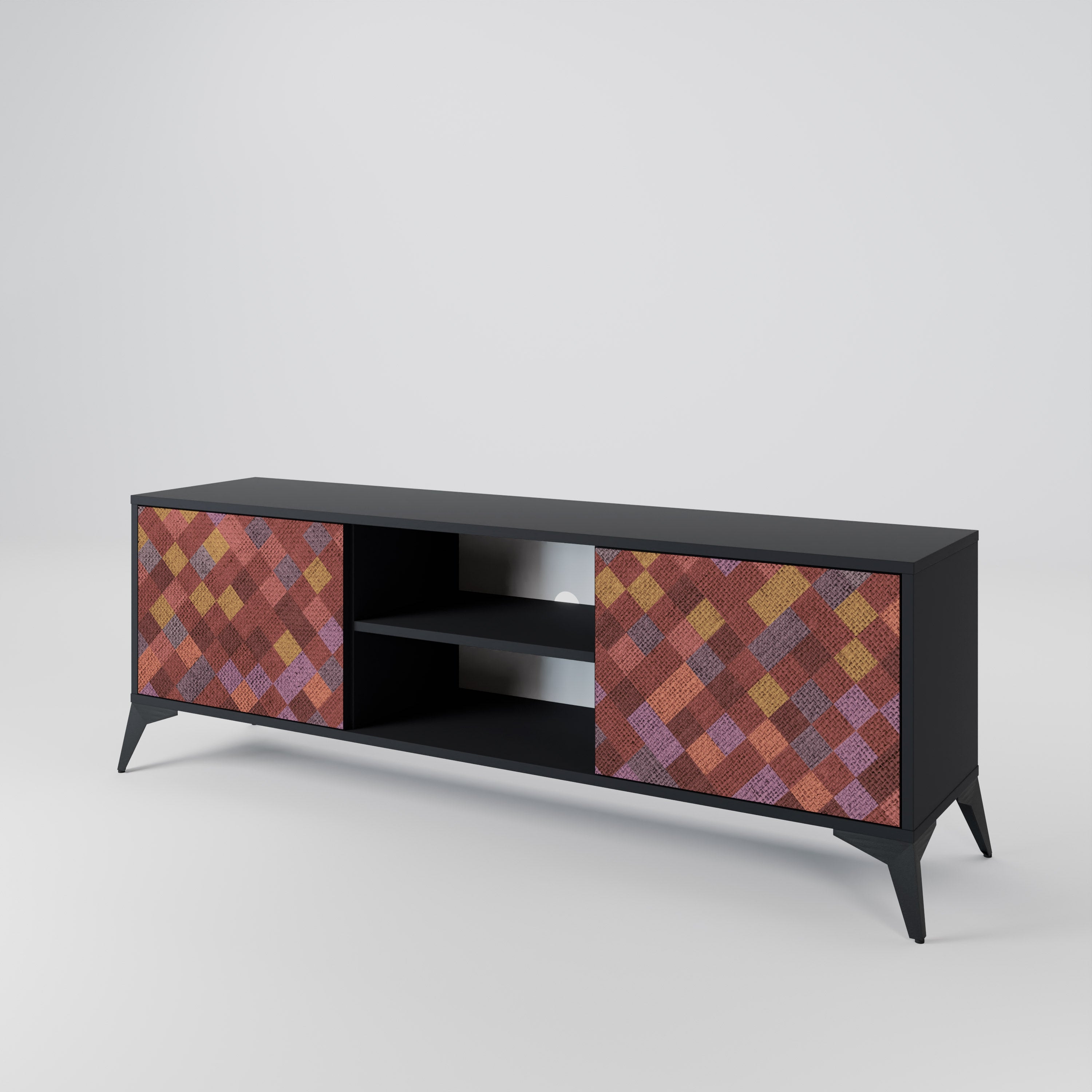 Mueble de TV de 2 puertas PAINTED SQUARES en acabado negro