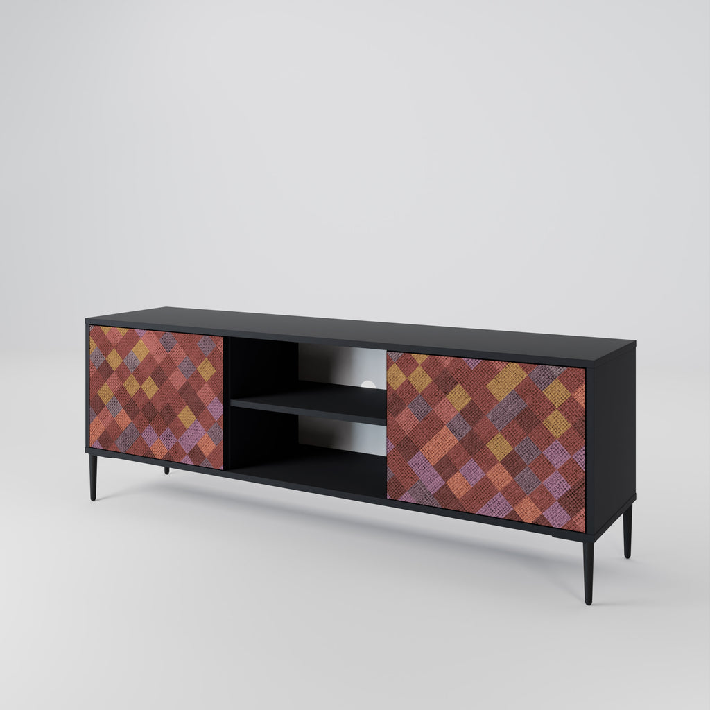 Mueble de TV de 2 puertas PAINTED SQUARES en acabado negro