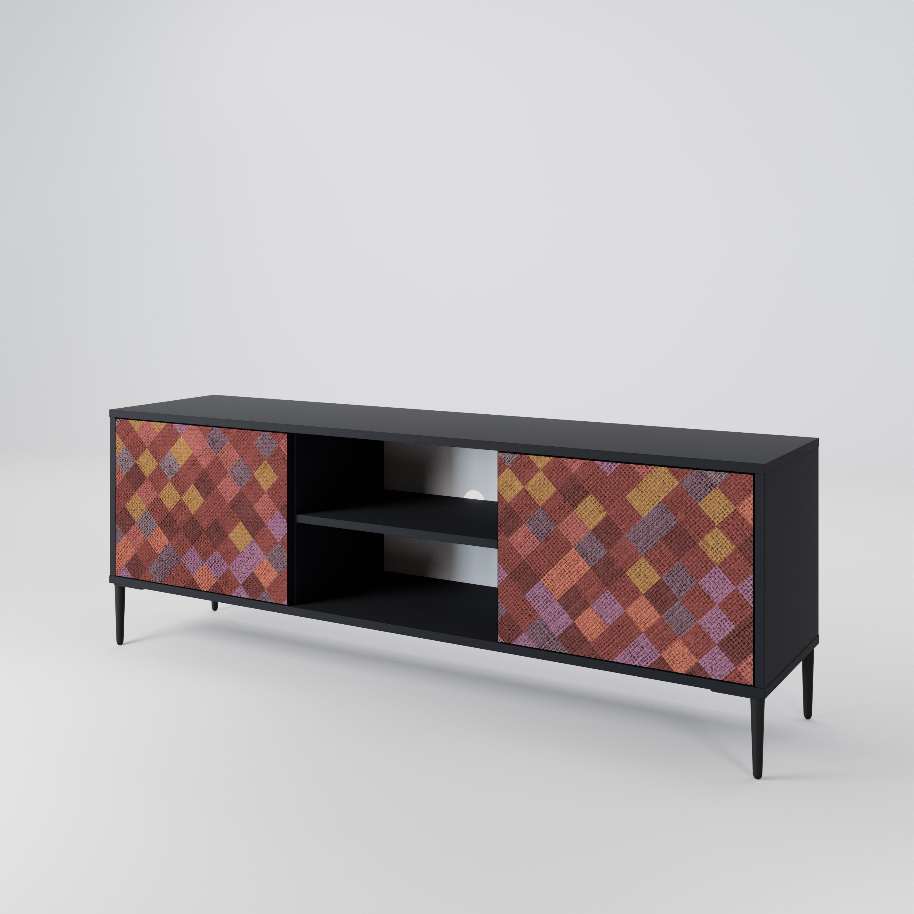 Mueble de TV de 2 puertas PAINTED SQUARES en acabado negro