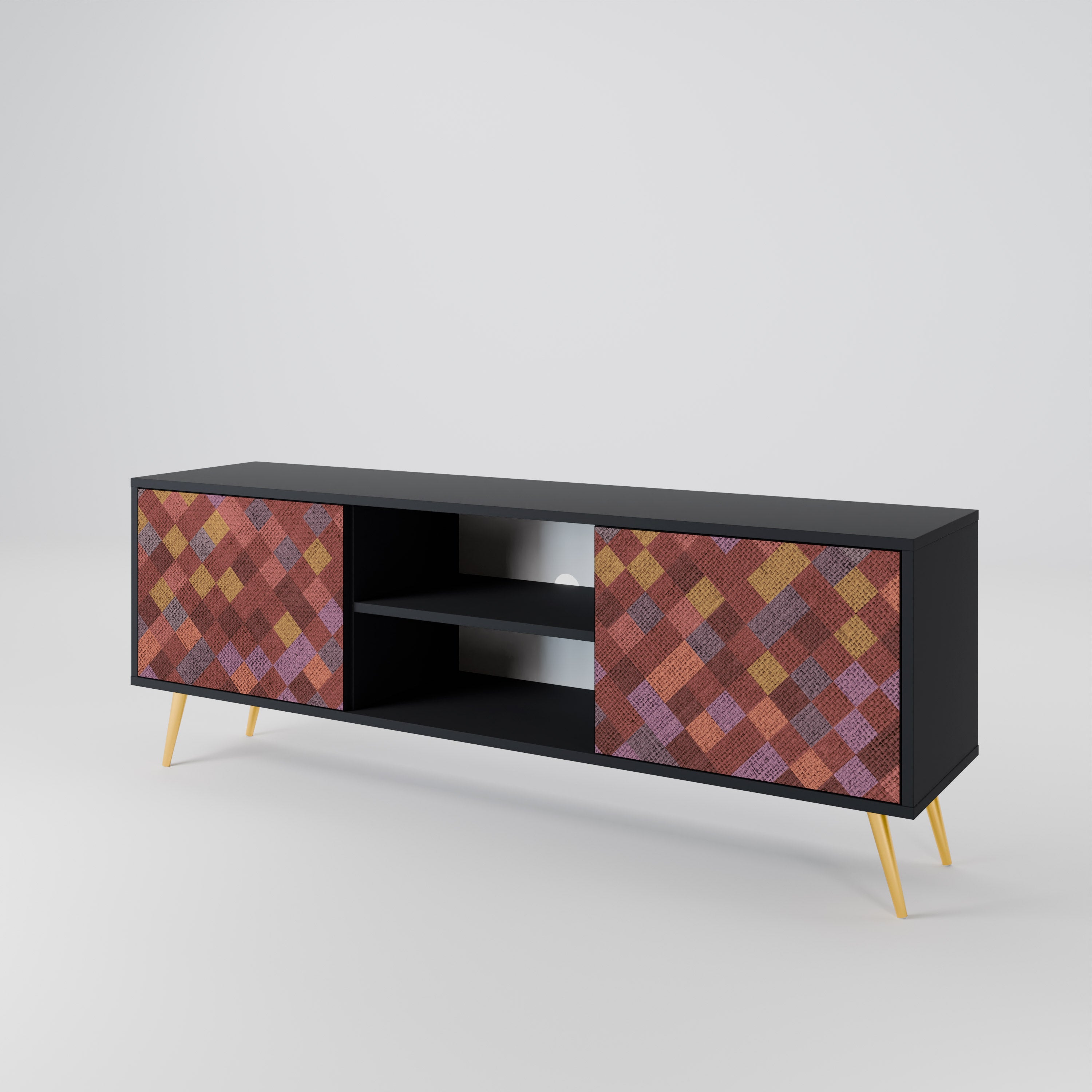 Mueble de TV de 2 puertas PAINTED SQUARES en acabado negro