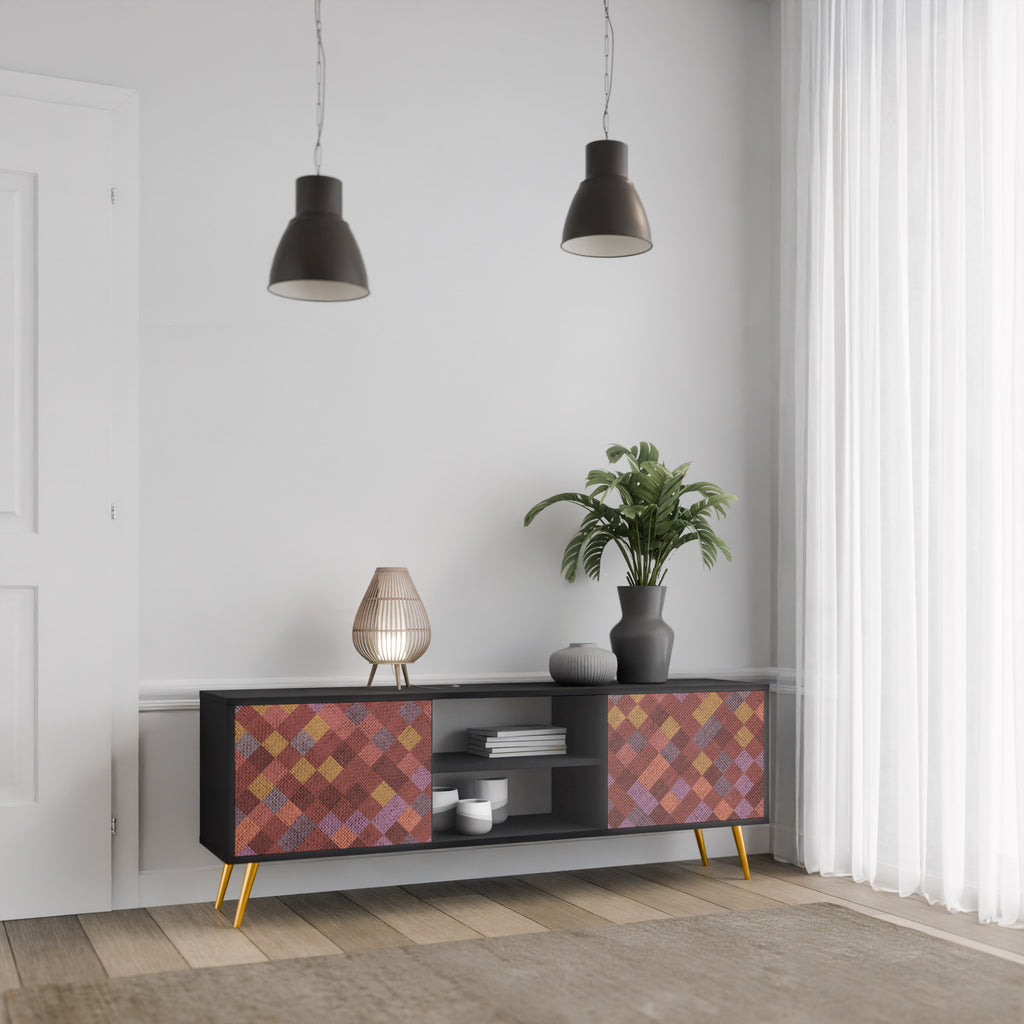Mueble de TV de 2 puertas PAINTED SQUARES en acabado negro