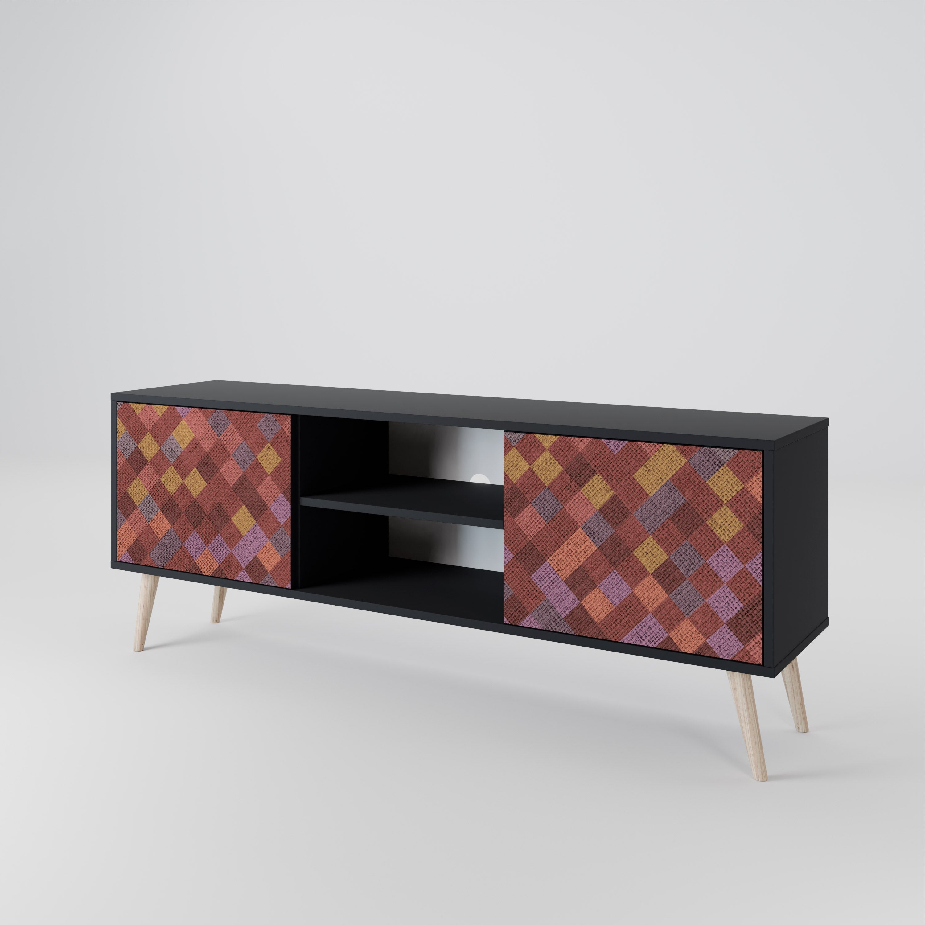 Mueble de TV de 2 puertas PAINTED SQUARES en acabado negro